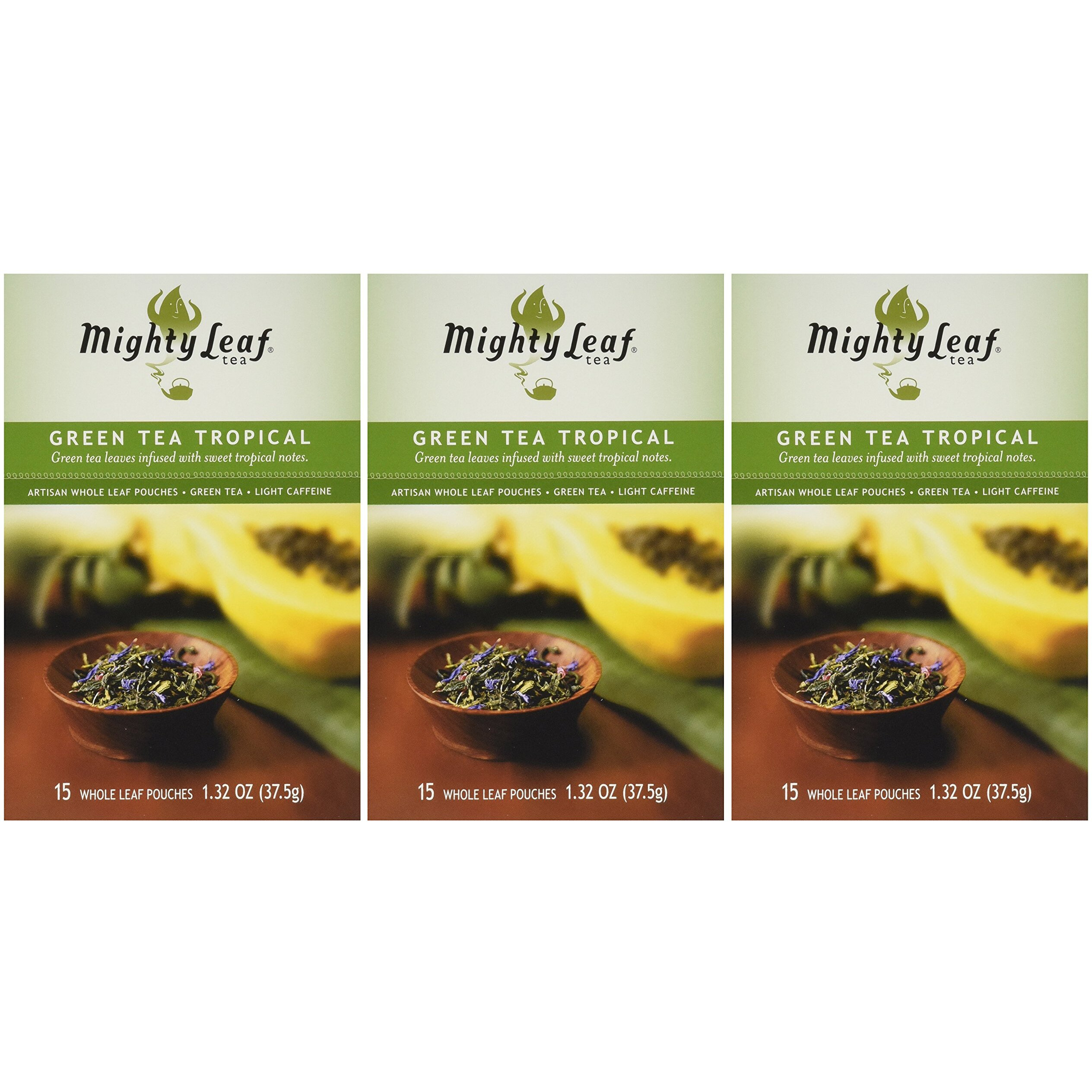 Mighty Leaf Green Tea, Tropical, 15 Pouches (Pack Of 3)