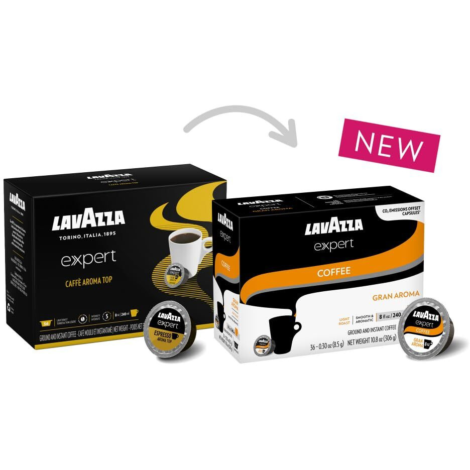 Lavazza Expert Gran Aroma Coffee Capsules, Sweet Taste, Light Roast, Intensity 4 Out 10, Notes Of Floral And Fruit, Aromatic Blend, Coffee Preparation, Blended And Roasted In Italy, (36 Capsules)