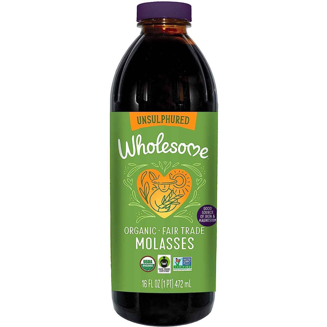 Wholesome Sweeteners 16-Ounces Organic Molasses, Fair Trade, Non Gmo, Gluten Free & Vegan, Perfect For Cookies, Glazing And More, 1 Pack