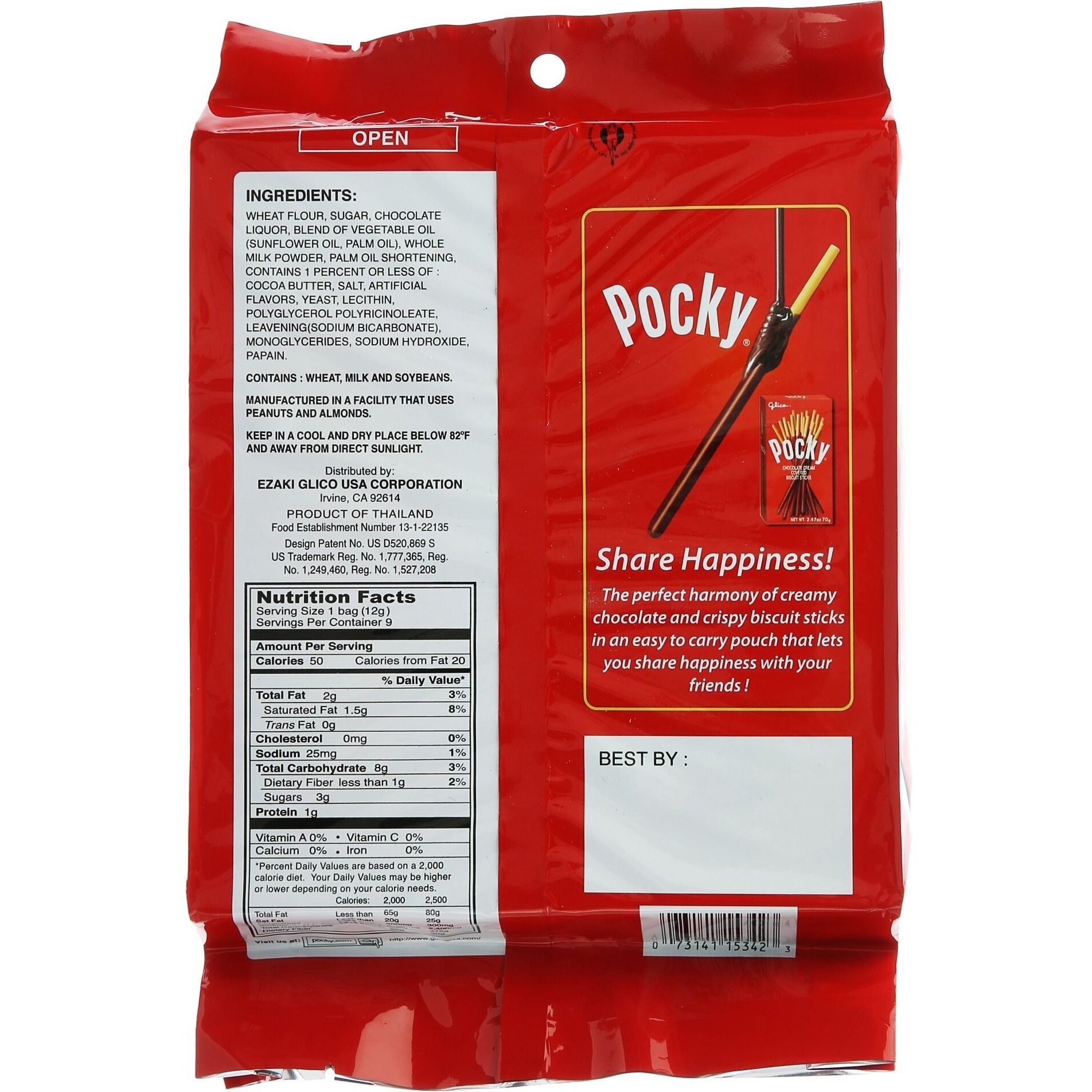 Glico Pocky, Chocolate Cream Covered Biscuit Sticks (9 Individual Bags), 4.13 Oz