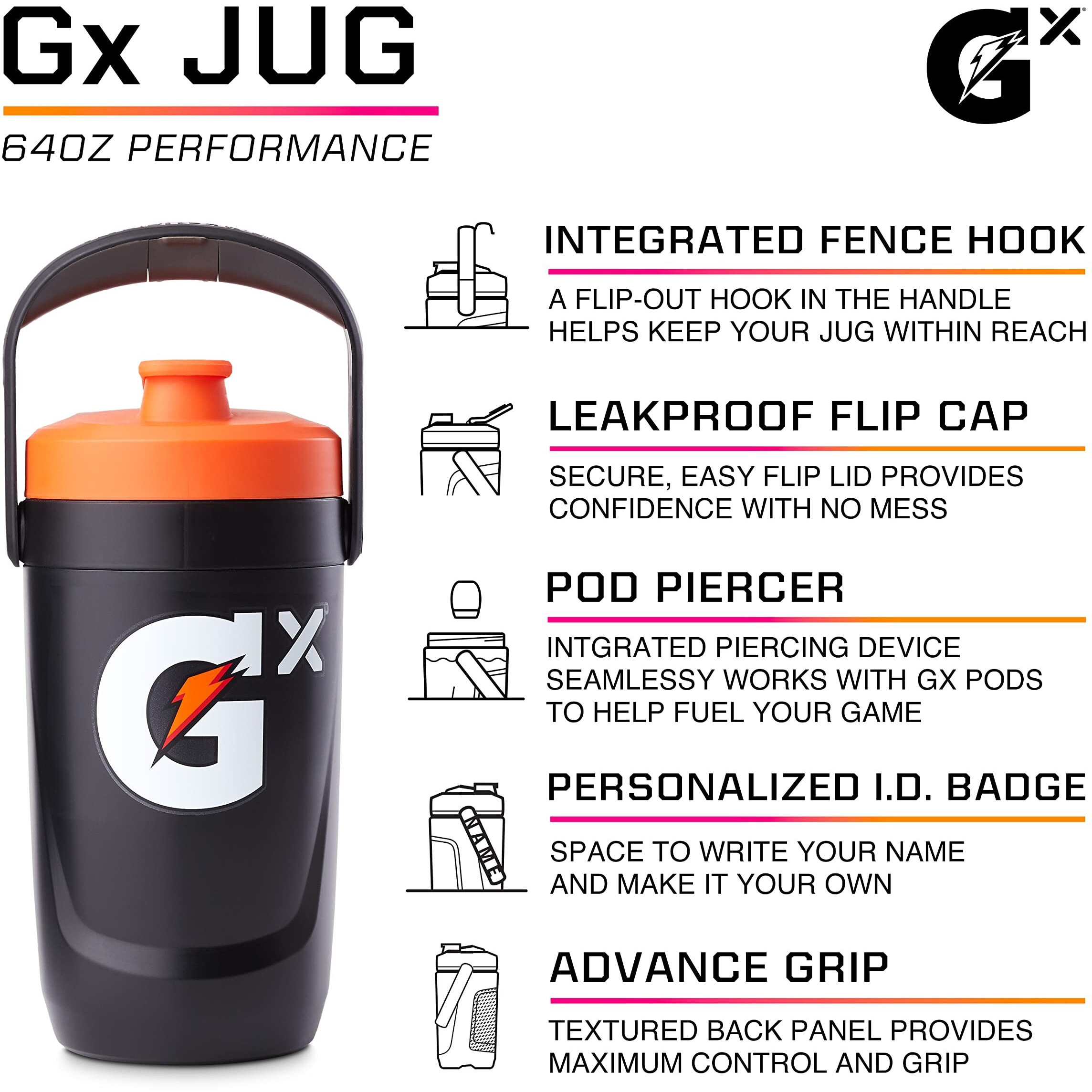 Gatorade Gx Performance Jug, 64Oz, Leakproof, Non Slip Grip, Great For Athletes, Navy