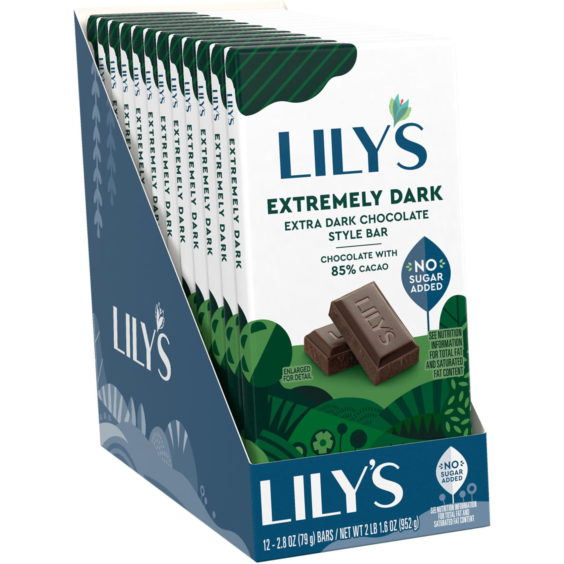 Lily's Extremely Dark Extra Dark Chocolate Style No Sugar Added, Sweets Bars, 2.8 Oz (12 Count)