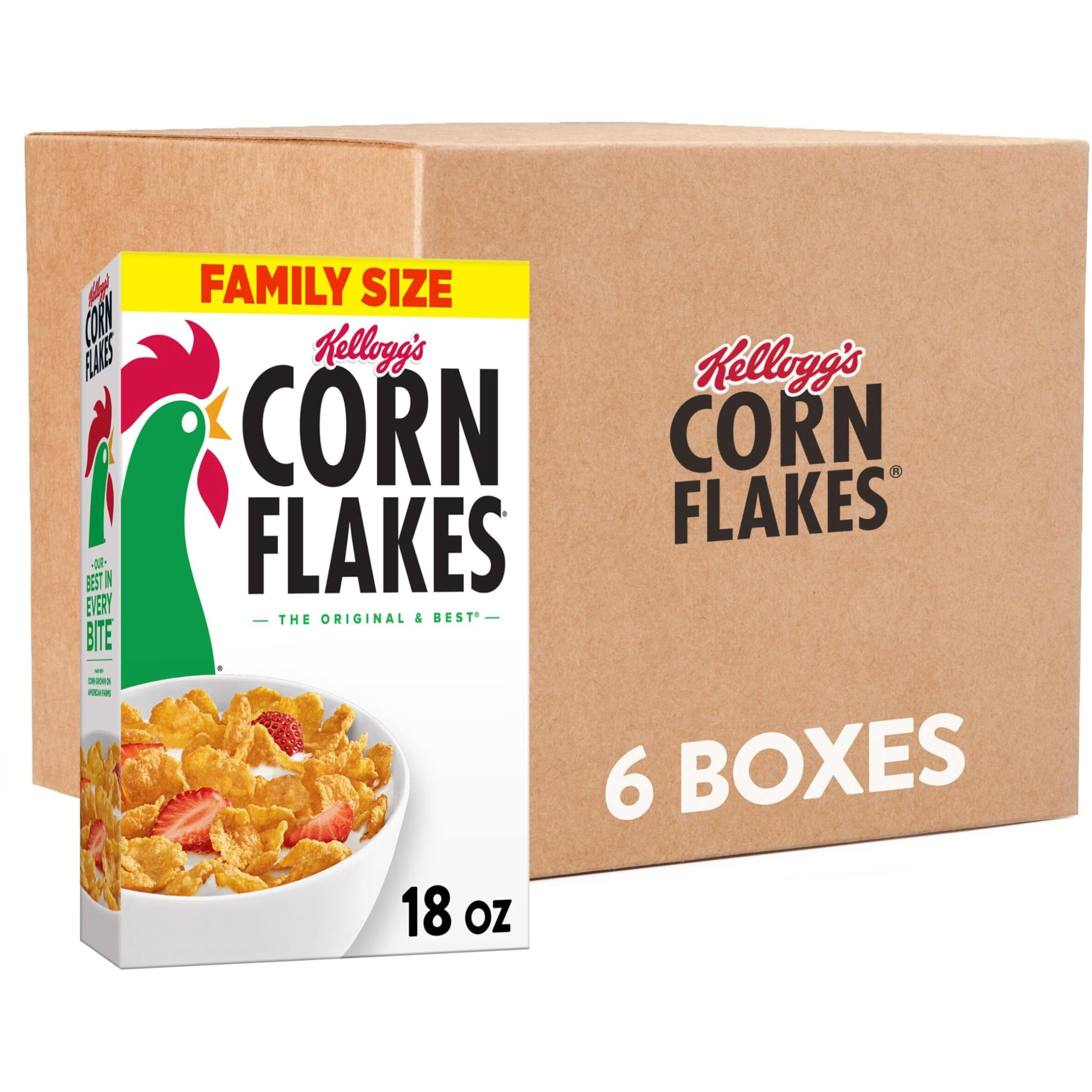 Kellogg's Corn Flakes, Breakfast Cereal, Original, 18 Ounce (Pack Of 6)