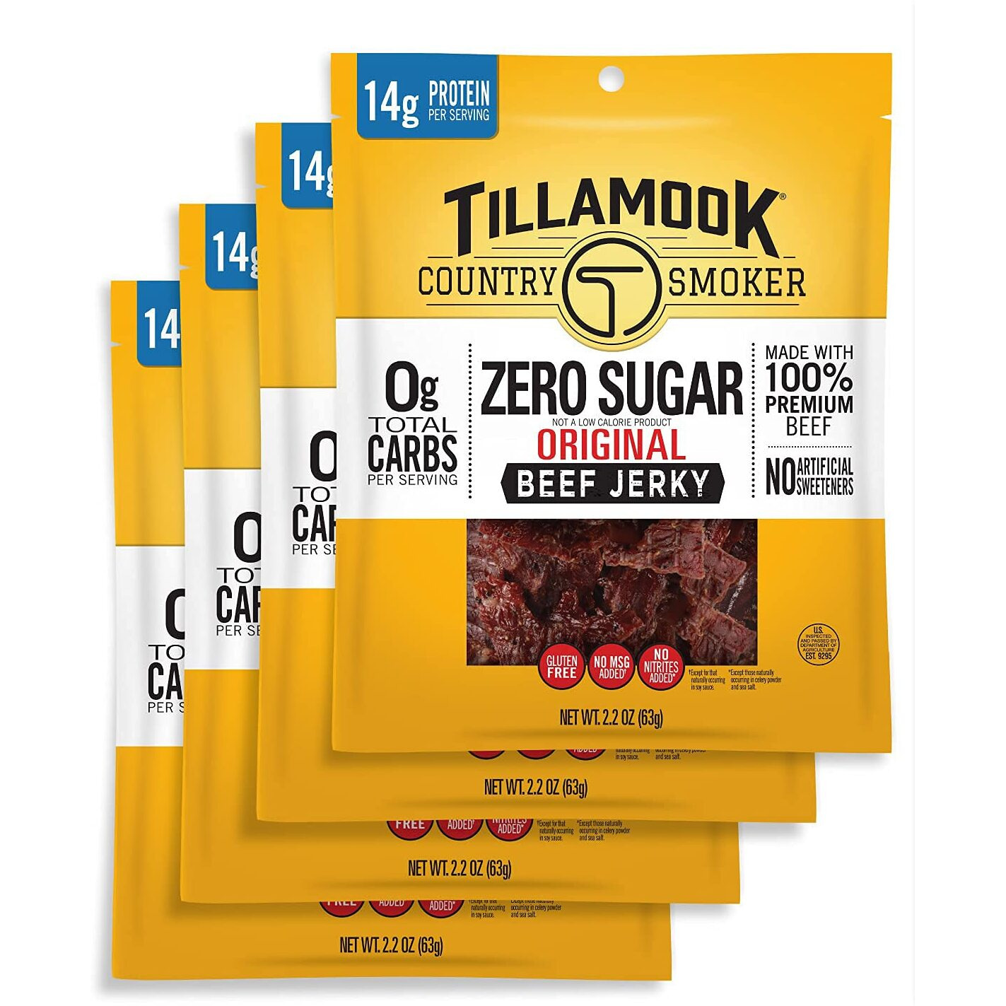 Tillamook Country Smoker Keto Friendly Zero Sugar Beef Jerky, Original, 2.2 Ounce (Pack Of 4)