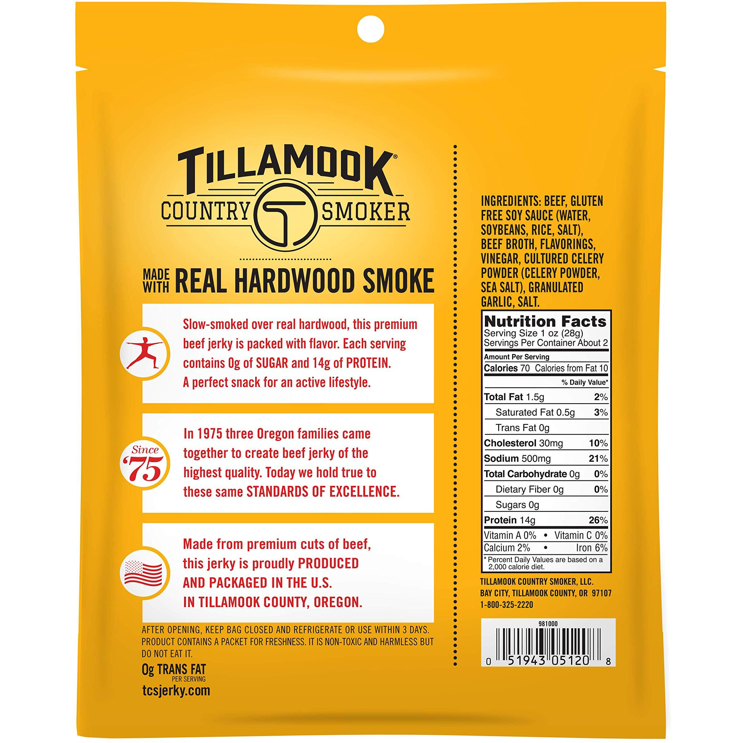 Tillamook Country Smoker Keto Friendly Zero Sugar Beef Jerky, Original, 2.2 Ounce (Pack Of 4)