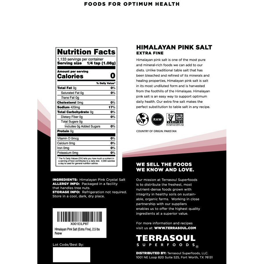 Terrasoul Superfoods Himalayan Pink Salt, 2.5 Lbs - Extra Fine | Trace Minerals