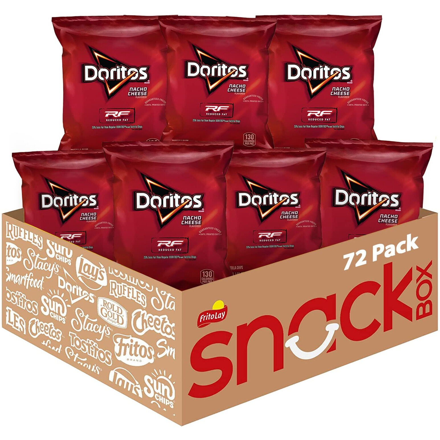 Doritos Flavored Tortilla Chips, Reduced Fat Nacho Cheese, 1 Ounce (Pack Of 72)