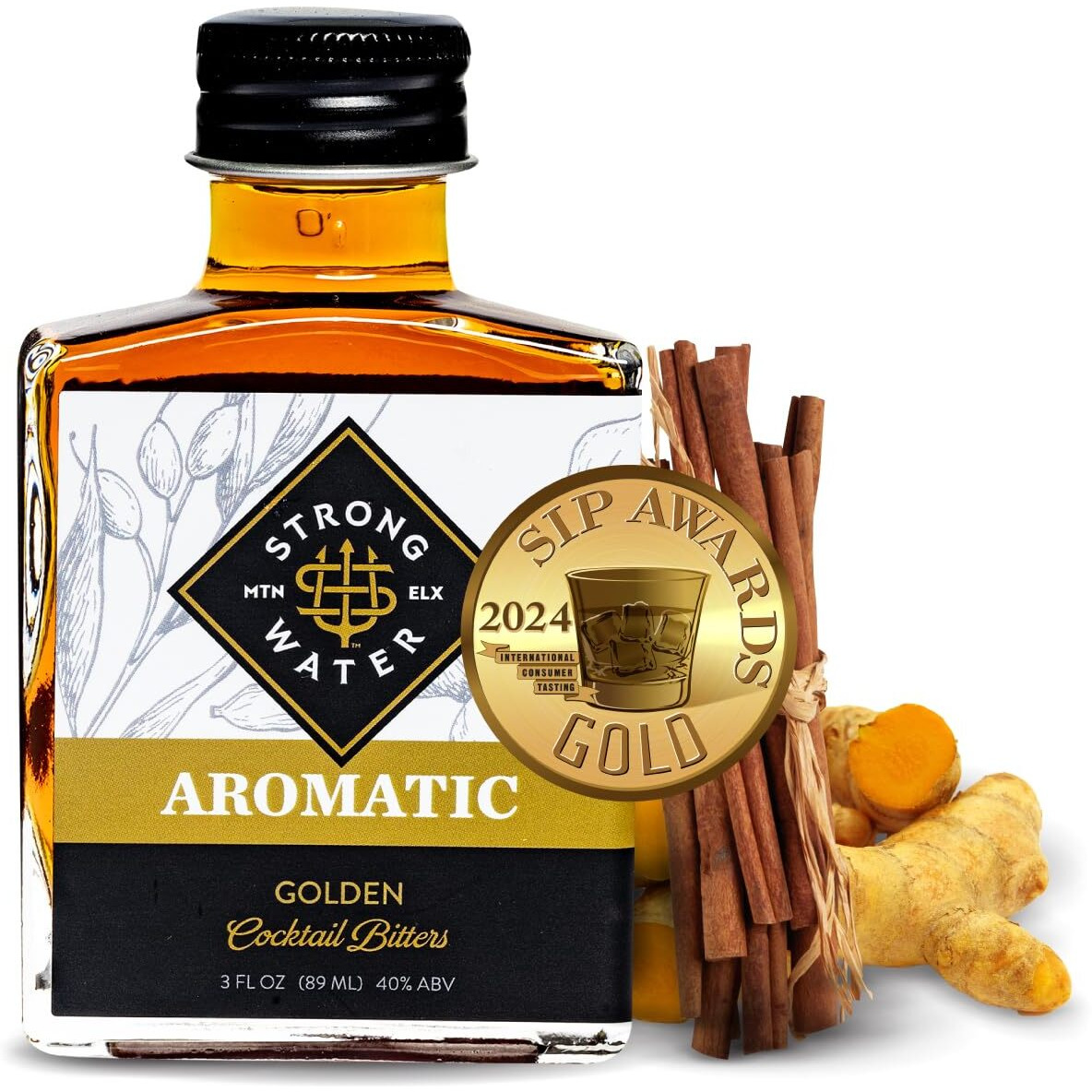 Strongwater Aromatic Bitters (40 Servings) - Aromatic Cocktail Bitters For Old Fashioned Made With Organic Turmeric, Cinnamon & Cardamom - Pair With Whiskey, Bourbon, Tea Or Coffee