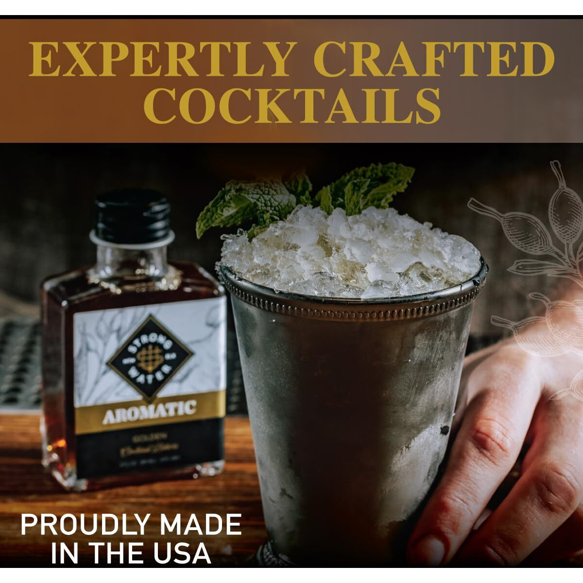 Strongwater Aromatic Bitters (40 Servings) - Aromatic Cocktail Bitters For Old Fashioned Made With Organic Turmeric, Cinnamon & Cardamom - Pair With Whiskey, Bourbon, Tea Or Coffee