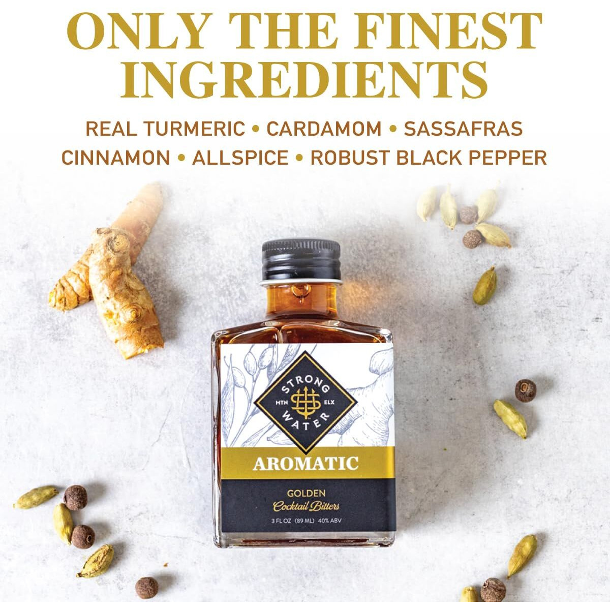 Strongwater Aromatic Bitters (40 Servings) - Aromatic Cocktail Bitters For Old Fashioned Made With Organic Turmeric, Cinnamon & Cardamom - Pair With Whiskey, Bourbon, Tea Or Coffee
