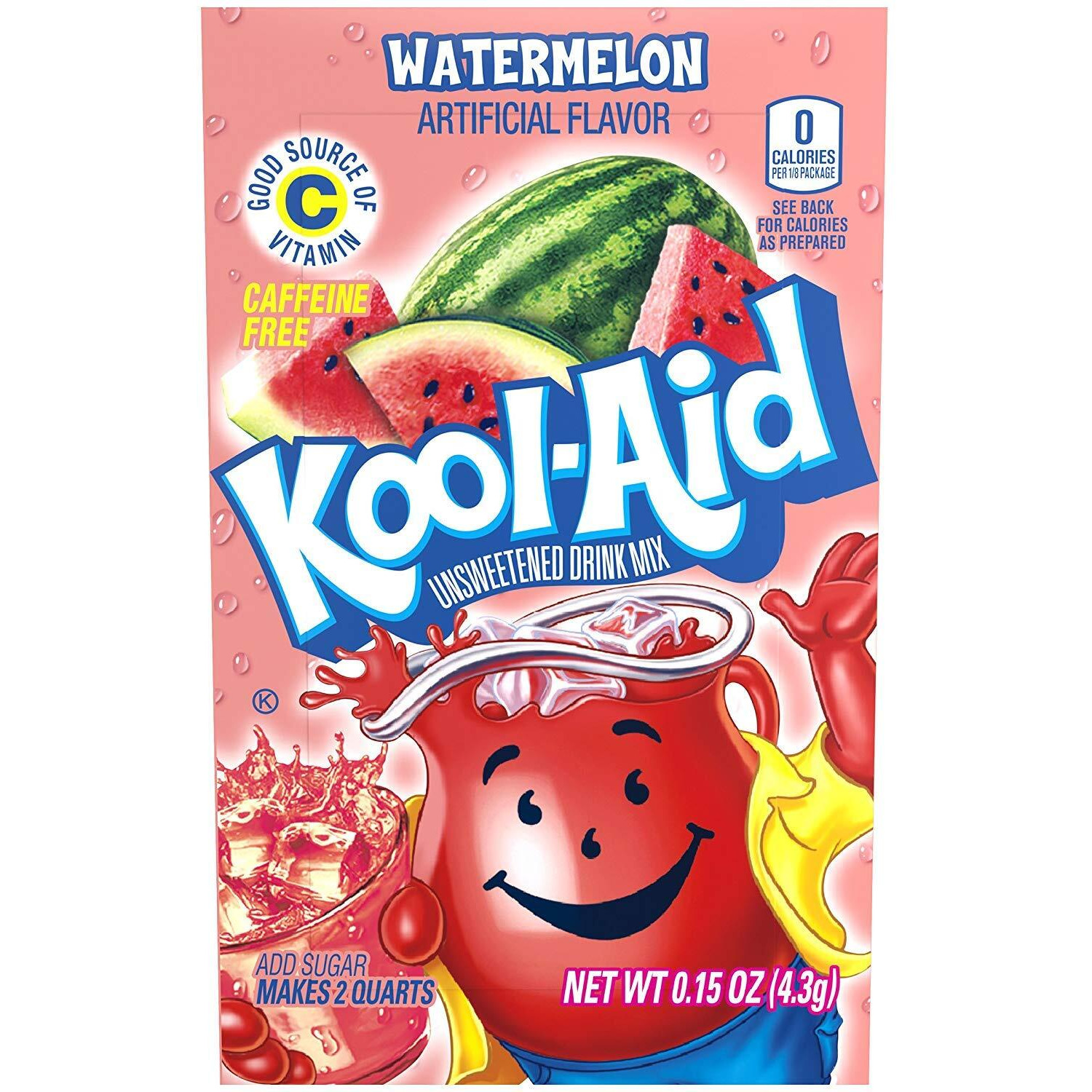 Kool-Aid Watermelon Flavored Unsweetened Caffeine Free Powdered Drink Mix 0.15 Ounce (Pack Of 48)