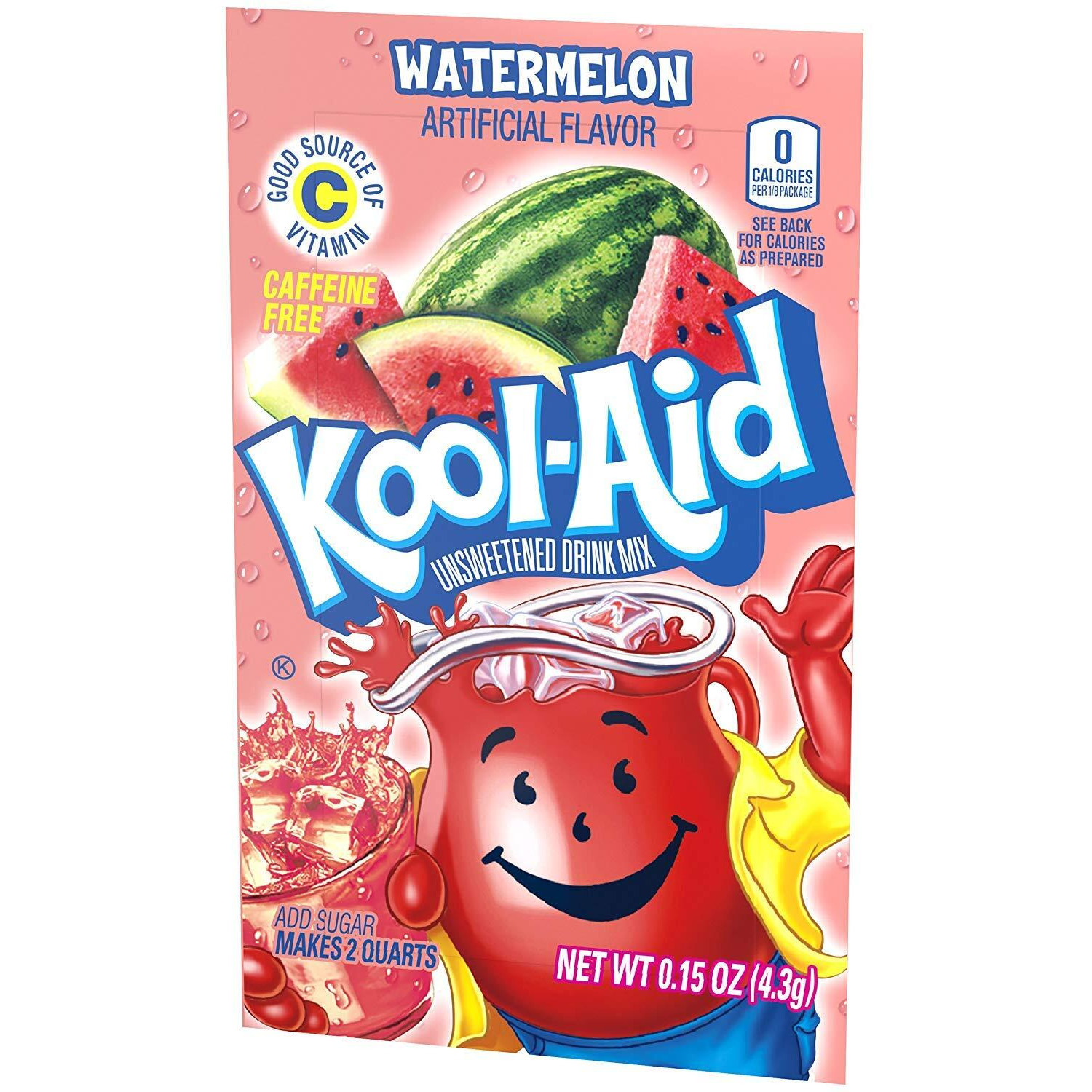 Kool-Aid Watermelon Flavored Unsweetened Caffeine Free Powdered Drink Mix 0.15 Ounce (Pack Of 48)