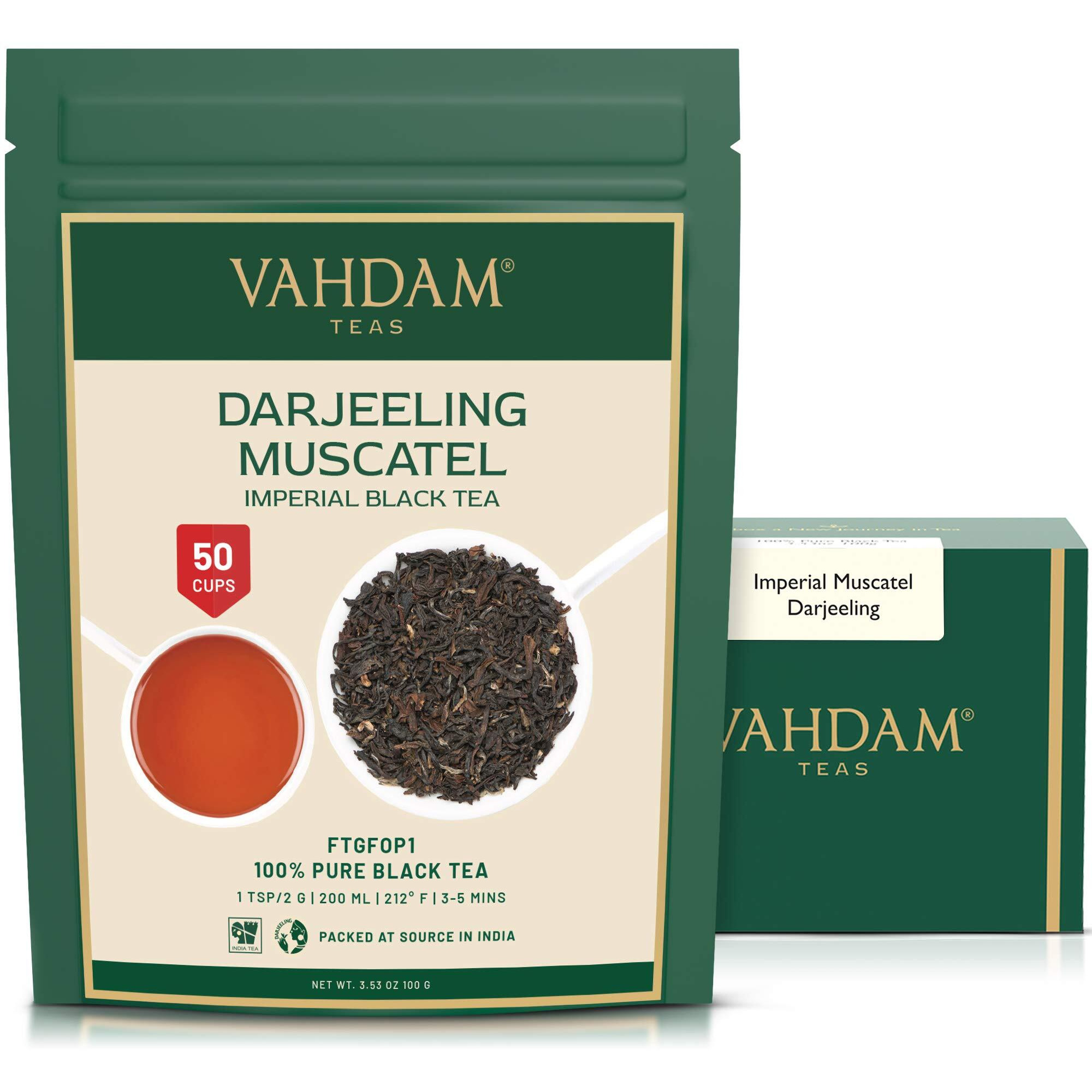 Vahdam, Fresh Harvest- Imperial Darjeeling Tea Loose Leaf (50 Cups) Limited Edition Muscatel Flavour - High Grown In Select Tea Estates | Pure Unblended | 3.53Oz