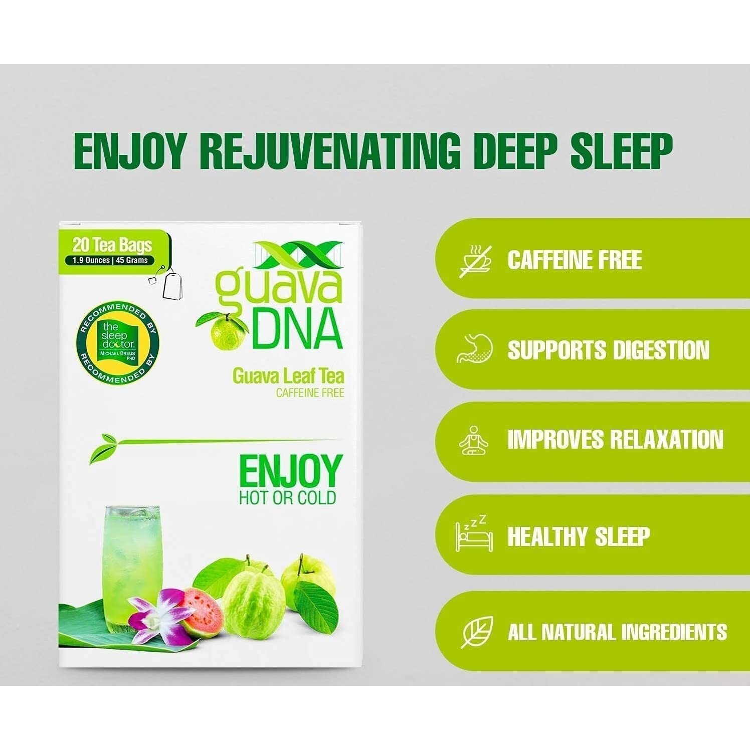 Guavadna Guava Leaf Tea 20 Individually Wrapped Teabags By Matcha Dna | 100% Pure Guava Leaves, Nothing Else Added (20 Teabags)