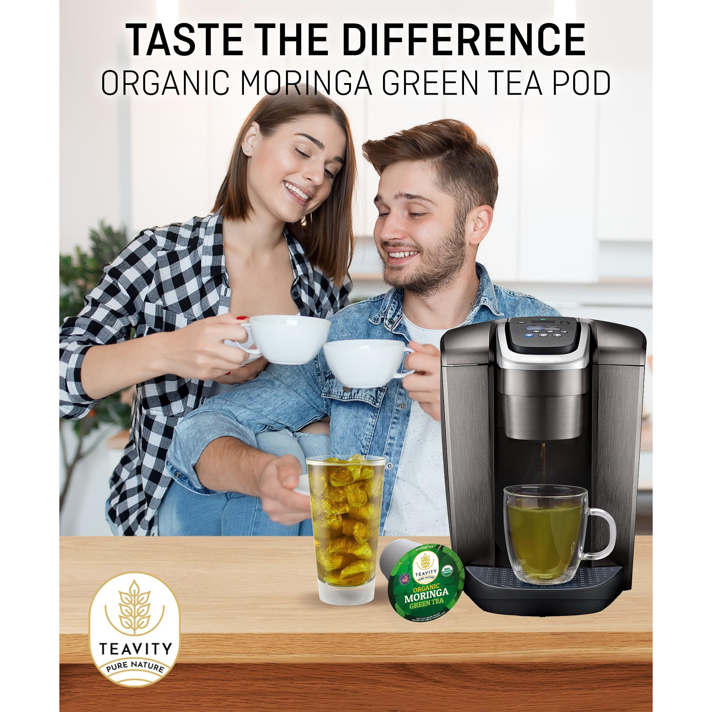 Organic Moringa Green Tea Pods For Keurig - Naturally Caffeinated By Teavity (12 Tea Pods)