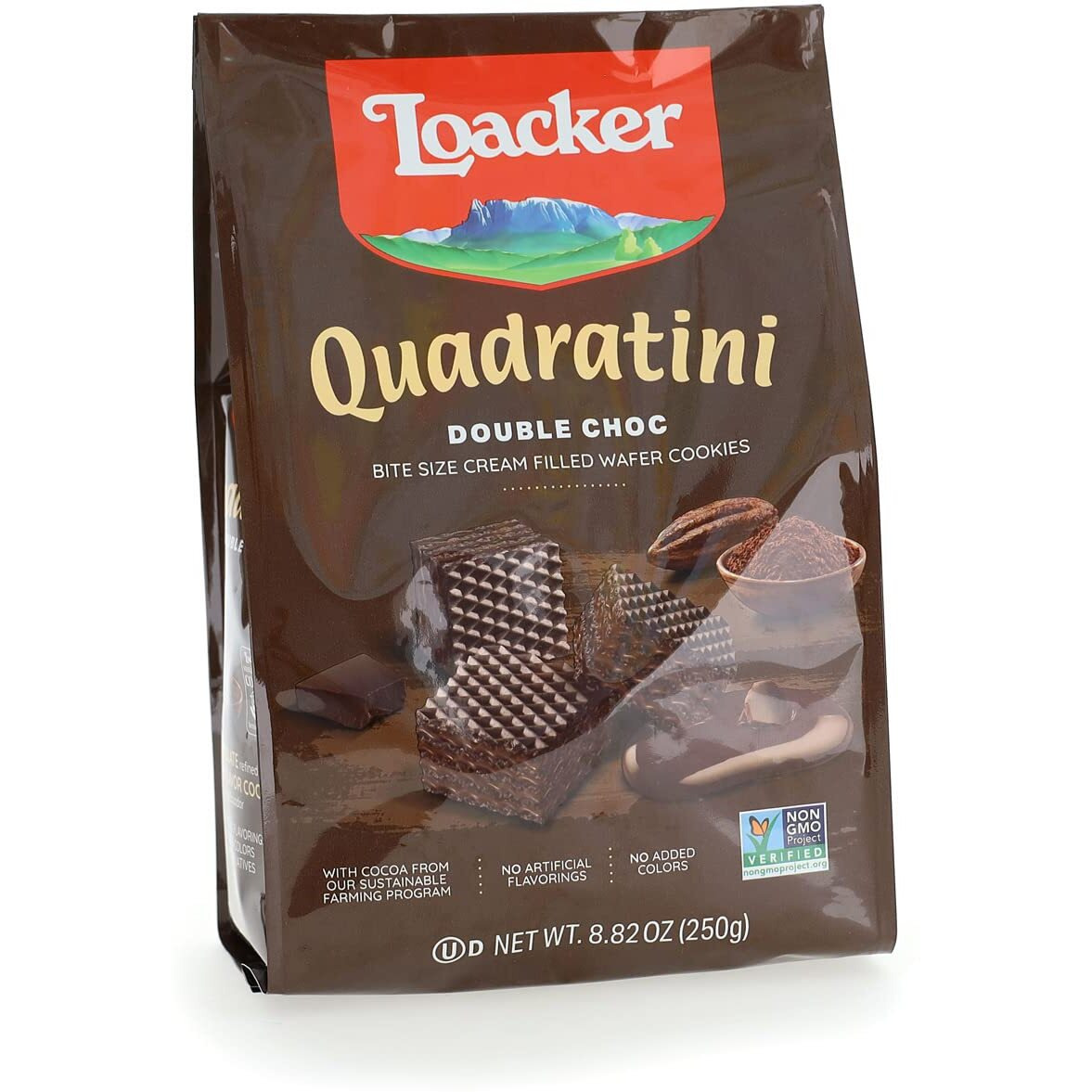 Loacker Quadratini Premium Double Choc Wafer Cookies, 250G/8.82Oz (14305)