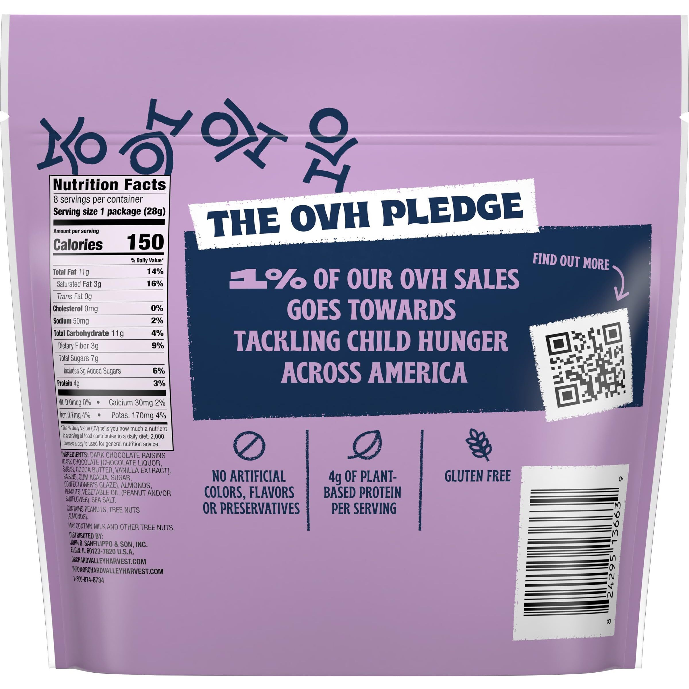 Orchard Valley Harvest Choc Nut Mix Multipack, 1 Oz (Pack Of 8), Dark Chocolate Raisins, Almonds & Peanuts, Gluten Free, Resealable Bag, Non-Gmo, 4G Plant Based Protein Per Serving, On-The-Go Snack