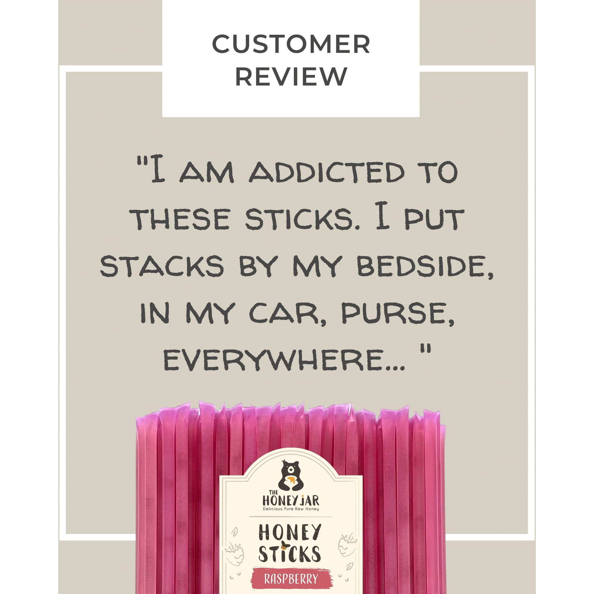 The Honey Jar Raspberry Flavored Honey Sticks - Pure Honey Straws For Tea, Coffee, Or A Healthy Treat - One Teaspoon Of Flavored Honey Per Stick - Made In The Usa With Real Honey - (100 Count)