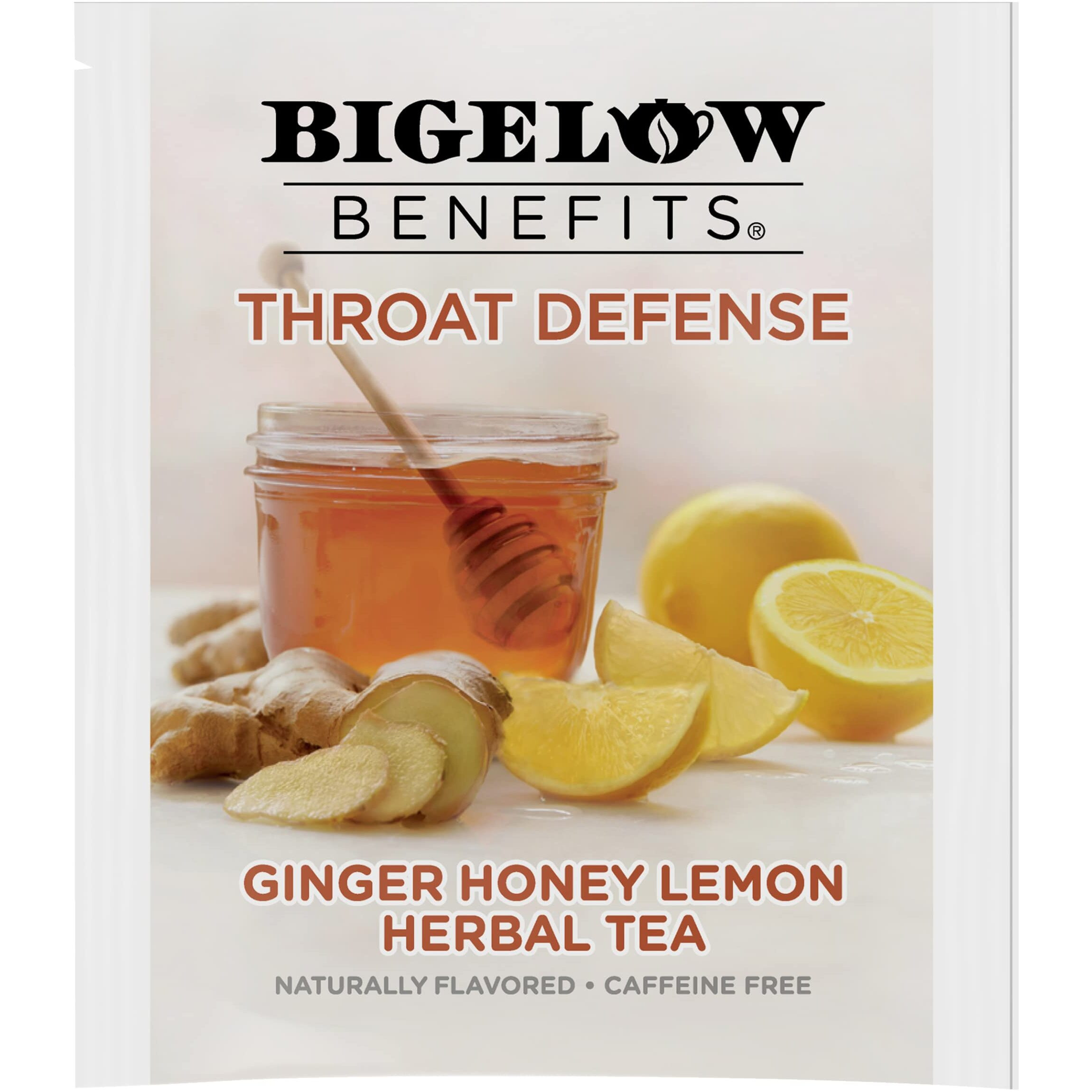 Bigelow Benefits Throat Defense (Ginger Honey Lemon Herbal), 18 Count (Pack Of 6), 108 Total Tea Bags