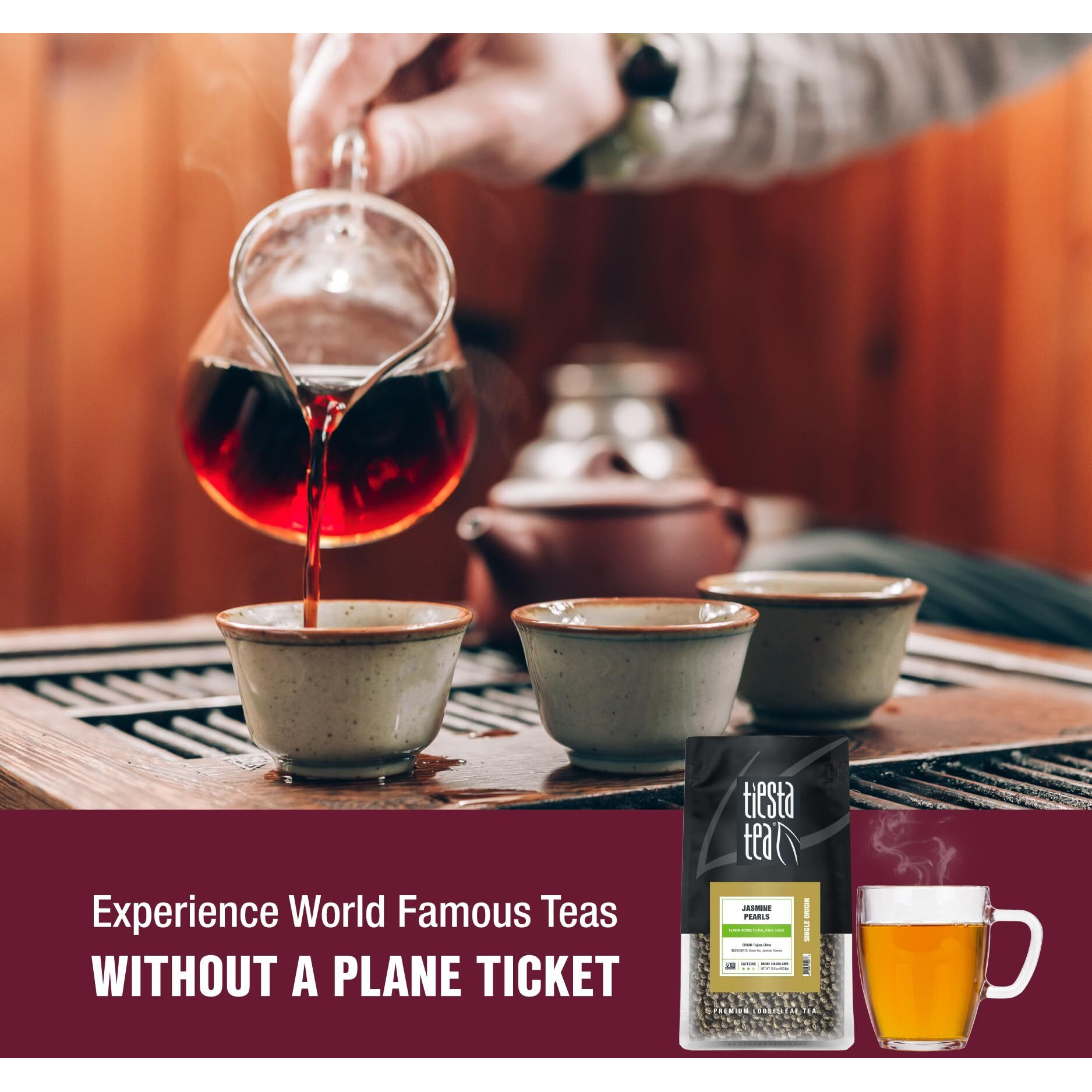 Tiesta Tea - Jasmine Pearls Green Tea | Single Origin Premium Jasmine Loose Leaf From China | 100% Pure Unblended Medium Caffeinated Tea | Hot Or Iced Tea & Up To 200 Cups - 16Oz Resealable Bulk Pouch