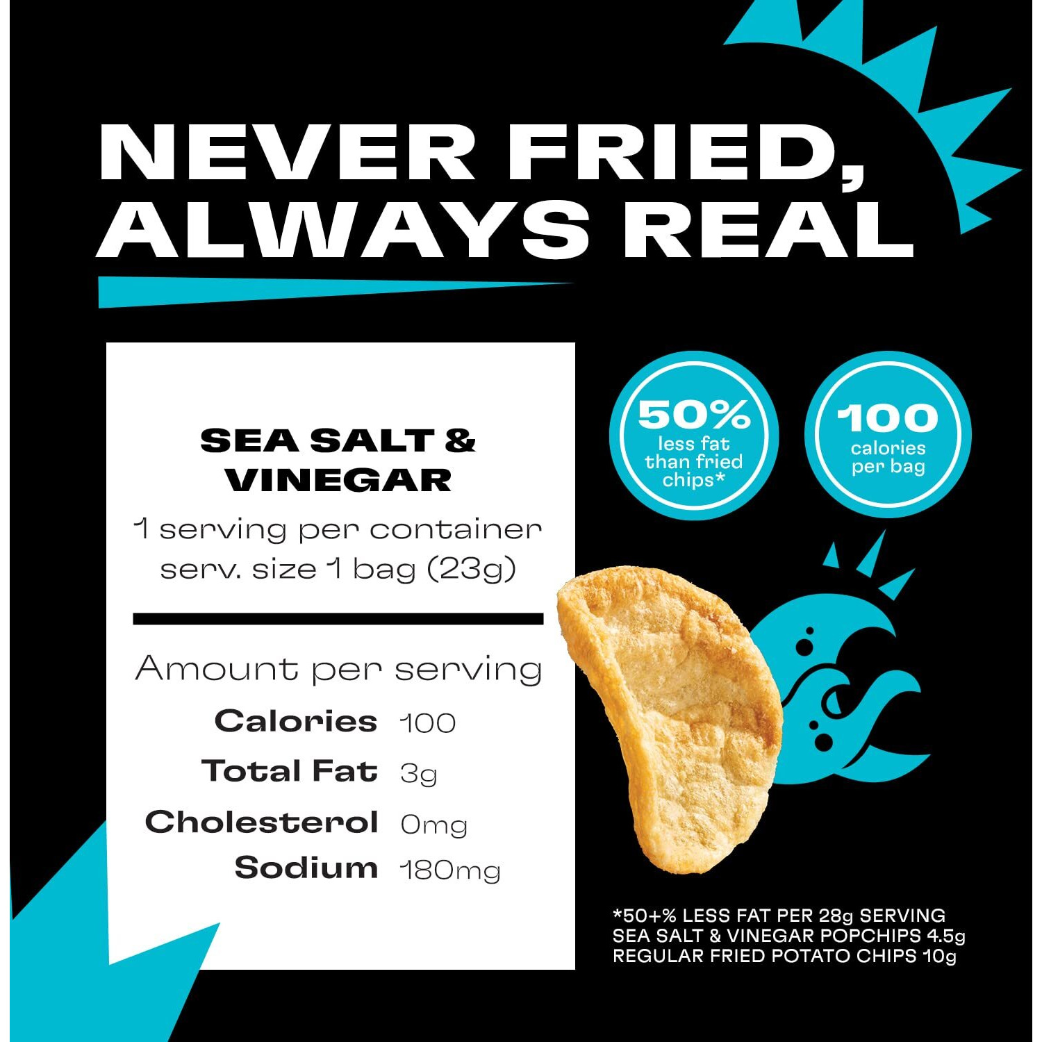 Popchips Potato Chips, Sea Salt & Vinegar, 12Ct Single Serve 0.8Oz Bags, Low-Calorie, Gluten Free, Salty Snacks For Adults And Children, Non-Gmo, Vegan & Kosher Friendly, 100 Calories Per Bag