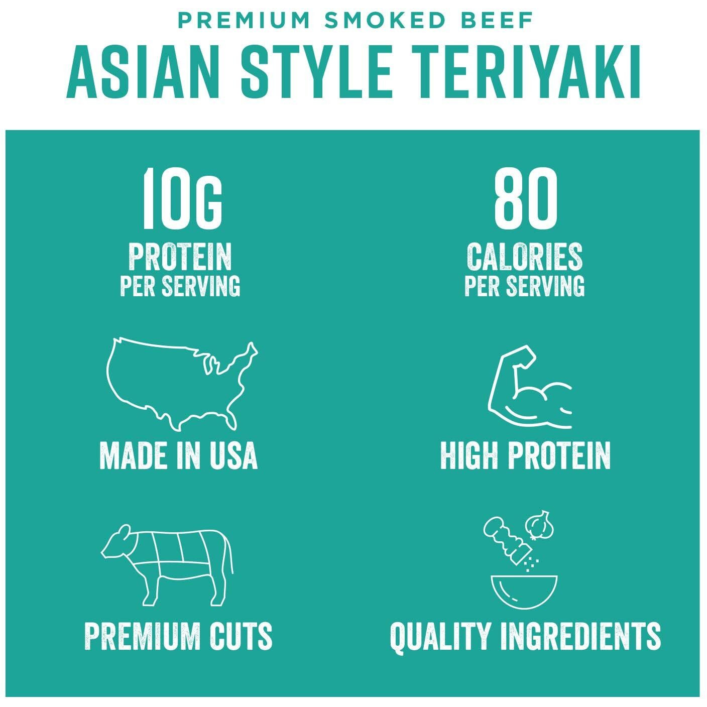 Chef's Cut Beef Jerky, Teriyaki, High Protein Meat Snack, 10G Of Protein And 80 Calories, Gluten Free, Premium Lean Smoked Beef - 2.5 Ounce (Pack Of 8)
