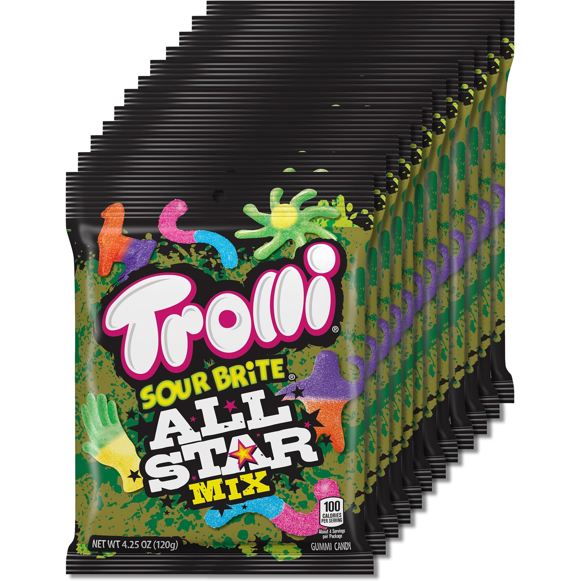 Trolli Sour Brite All Star Mix, Sour Gummy Candy, 4.25 Ounce Bags (Pack Of 12)
