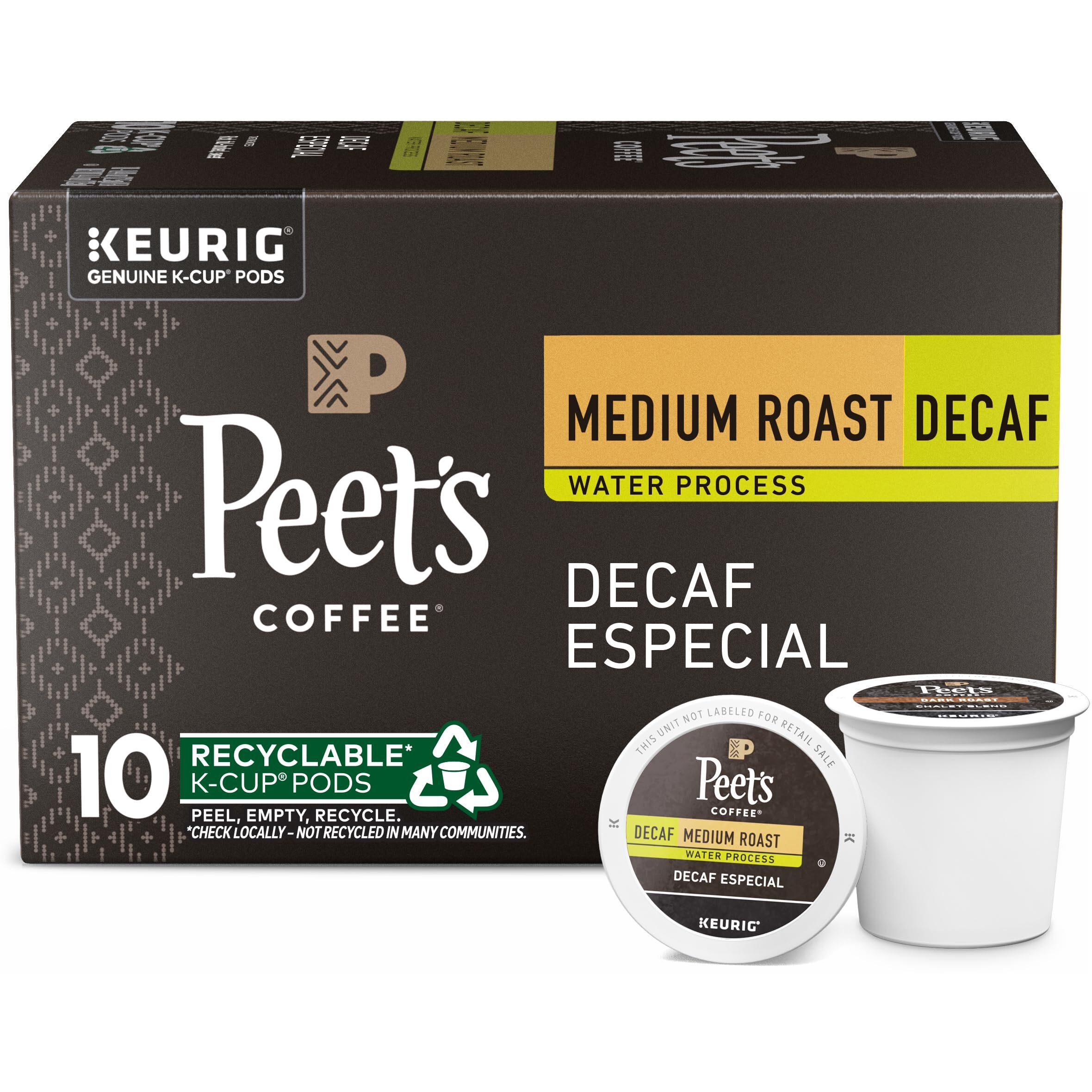 Peet's Coffee K-Cup Single Serve Pack For Keurig Brewers, Decaffeinated Especial, 10 Ct