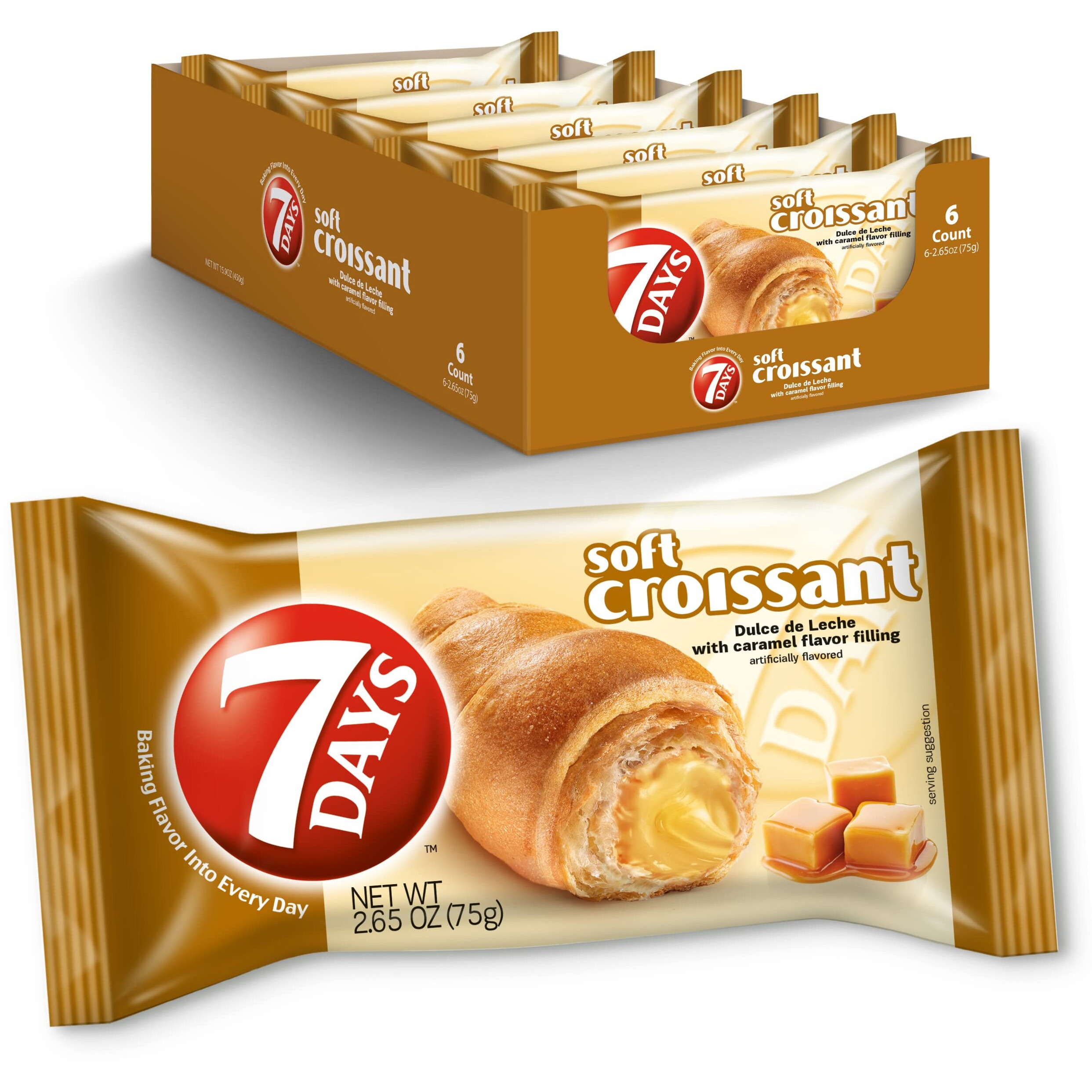 7Days Soft Croissant, Caramel - Dulce De Leche, Breakfast Pastry, Individually Wrapped On The Go Snack, Non-Gmo (Pack Of 6)