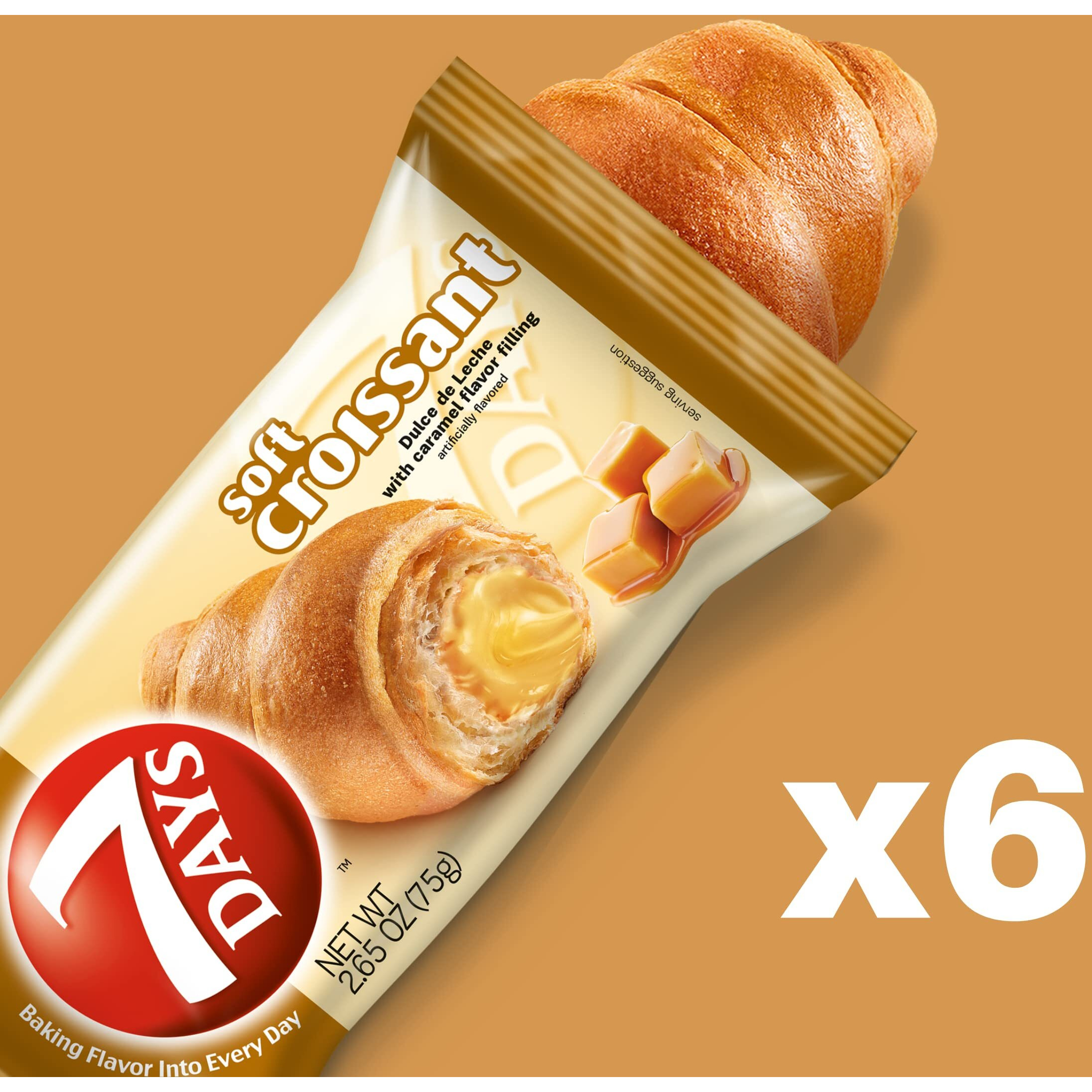 7Days Soft Croissant, Caramel - Dulce De Leche, Breakfast Pastry, Individually Wrapped On The Go Snack, Non-Gmo (Pack Of 6)
