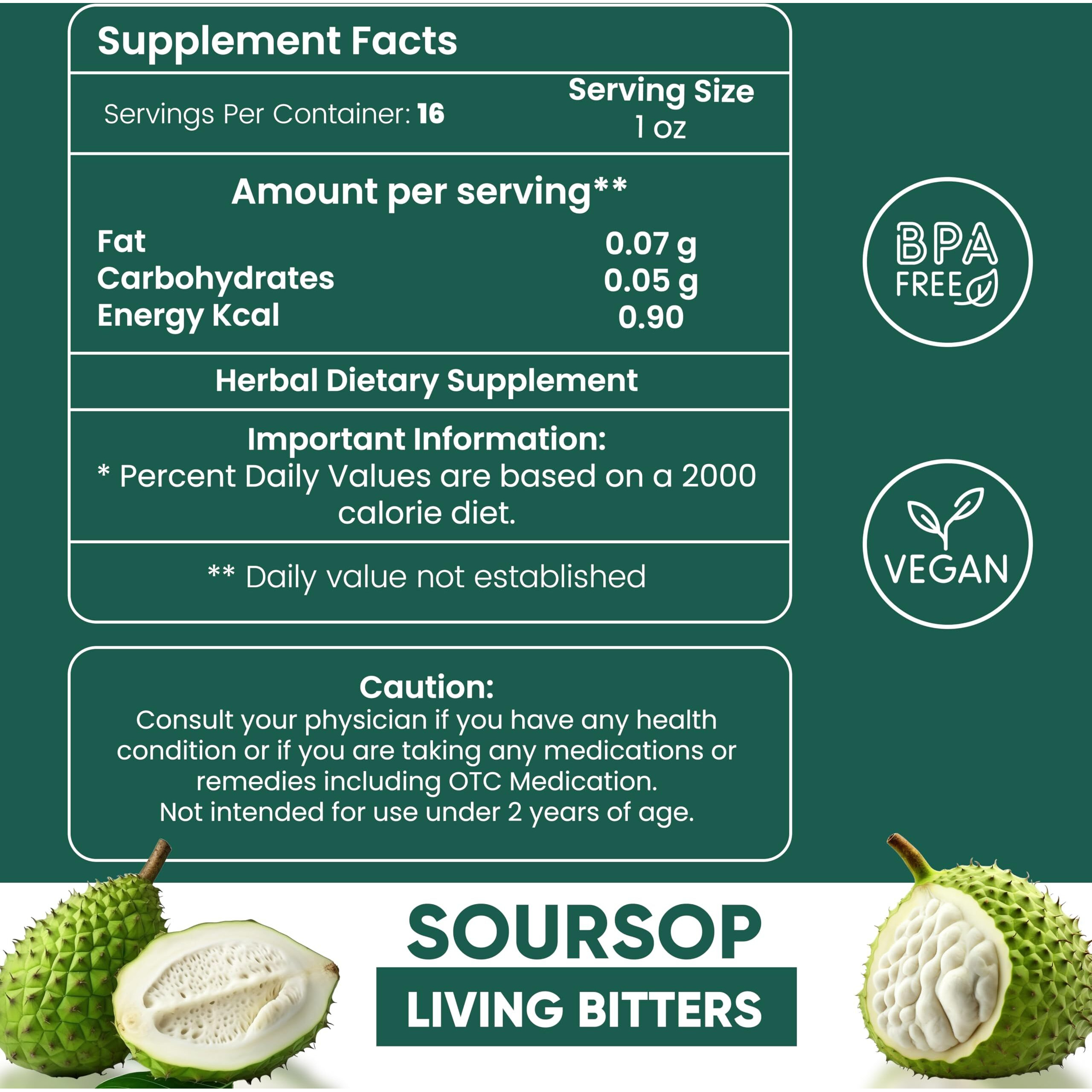 Herboganic Soursop Bitters | Promotes Overall Health | 8 Oz