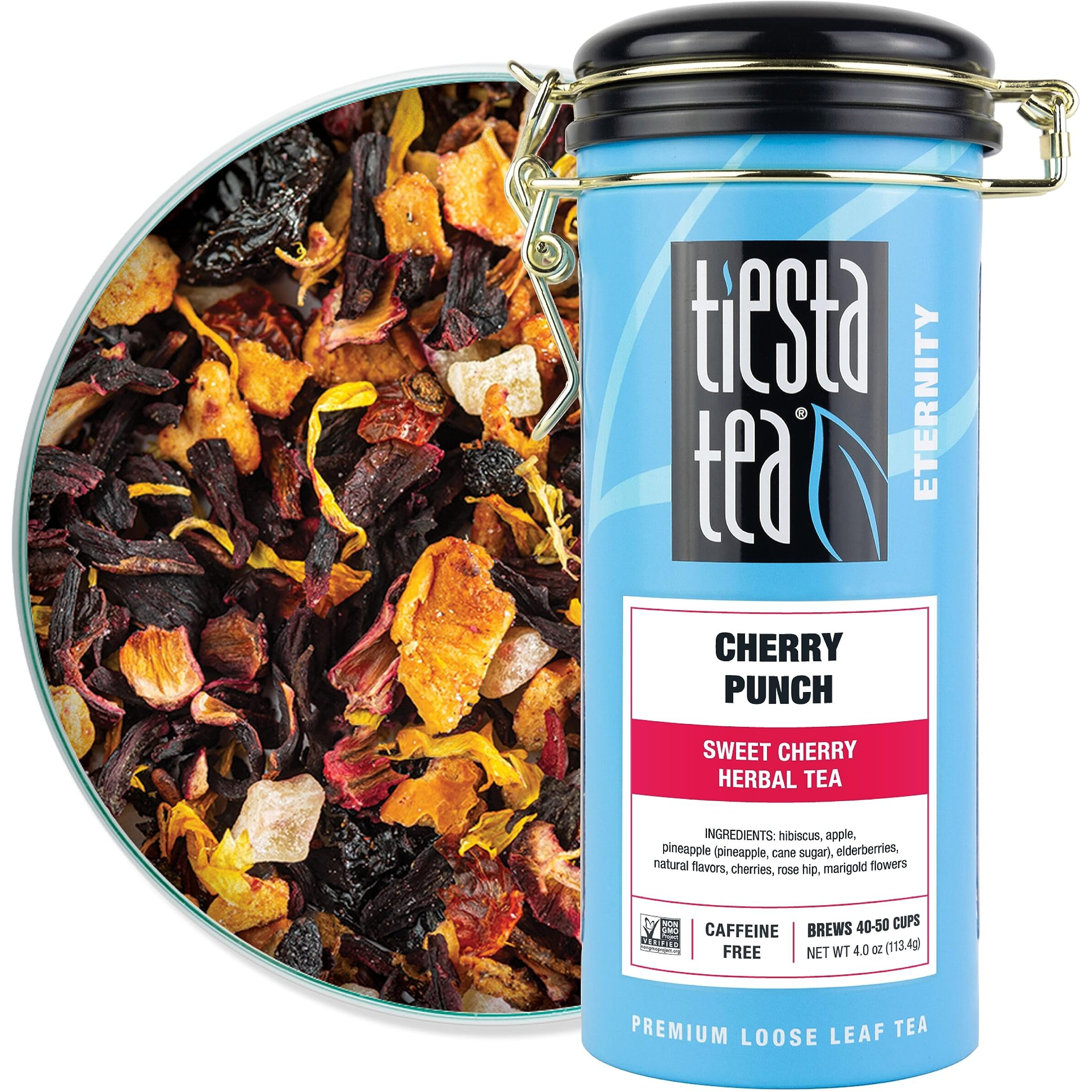 Tiesta Tea - Cherry Punch | Sweet Cherry Herbal Tea | Premium Loose Leaf Tea Blend | Non-Caffeinated Fruit Tea | Make Hot Or Iced & Up To 50 Cups | Made W/Natural Ingredients - 4Oz Refillable Tin