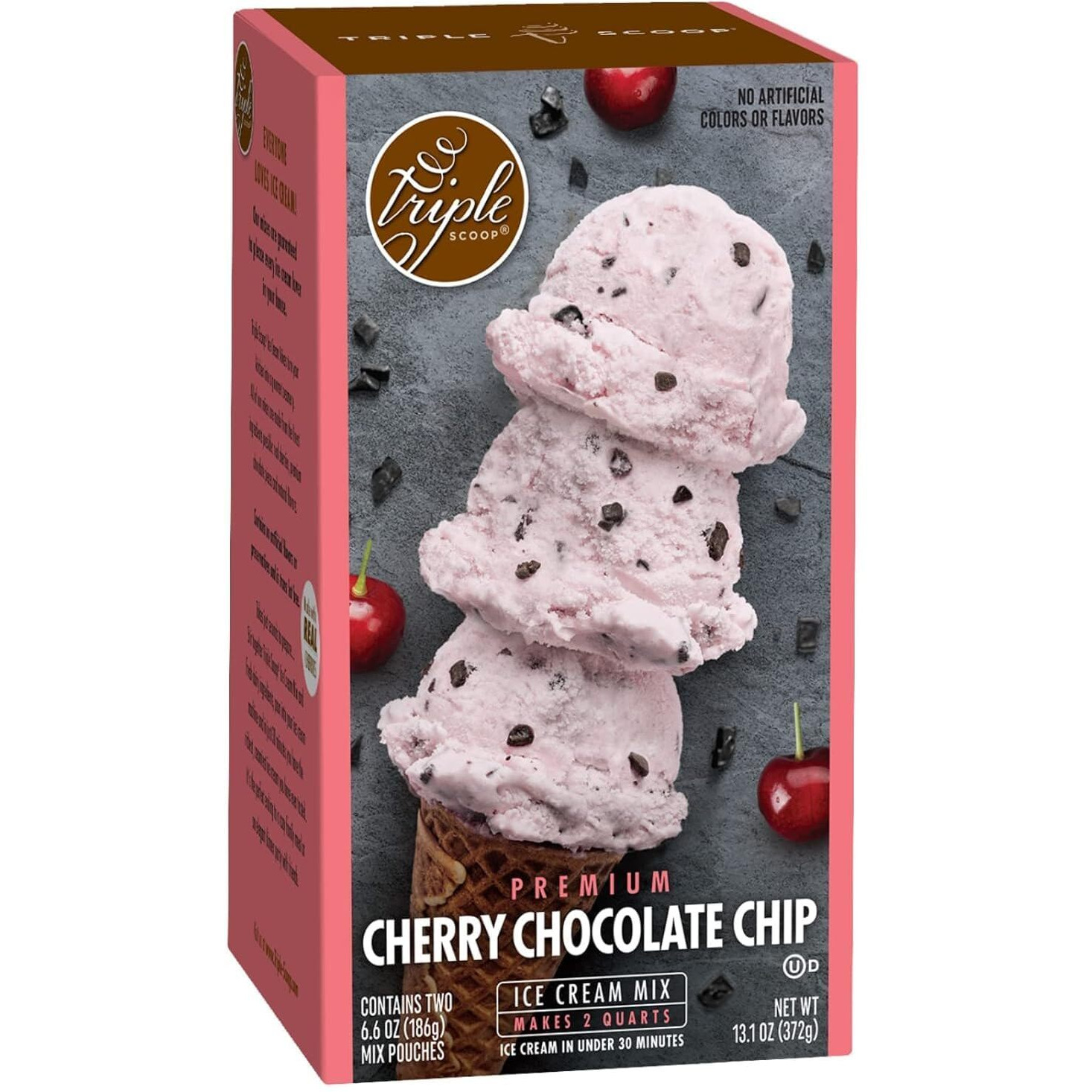Triple Scoop Ice Cream Mix, Starter For Use With Home Ice Cream Maker, Non-Gmo, No Artificial Colors Or Flavors, Ready In Under 30 Mins (1, Cherry Chocolate Chip)