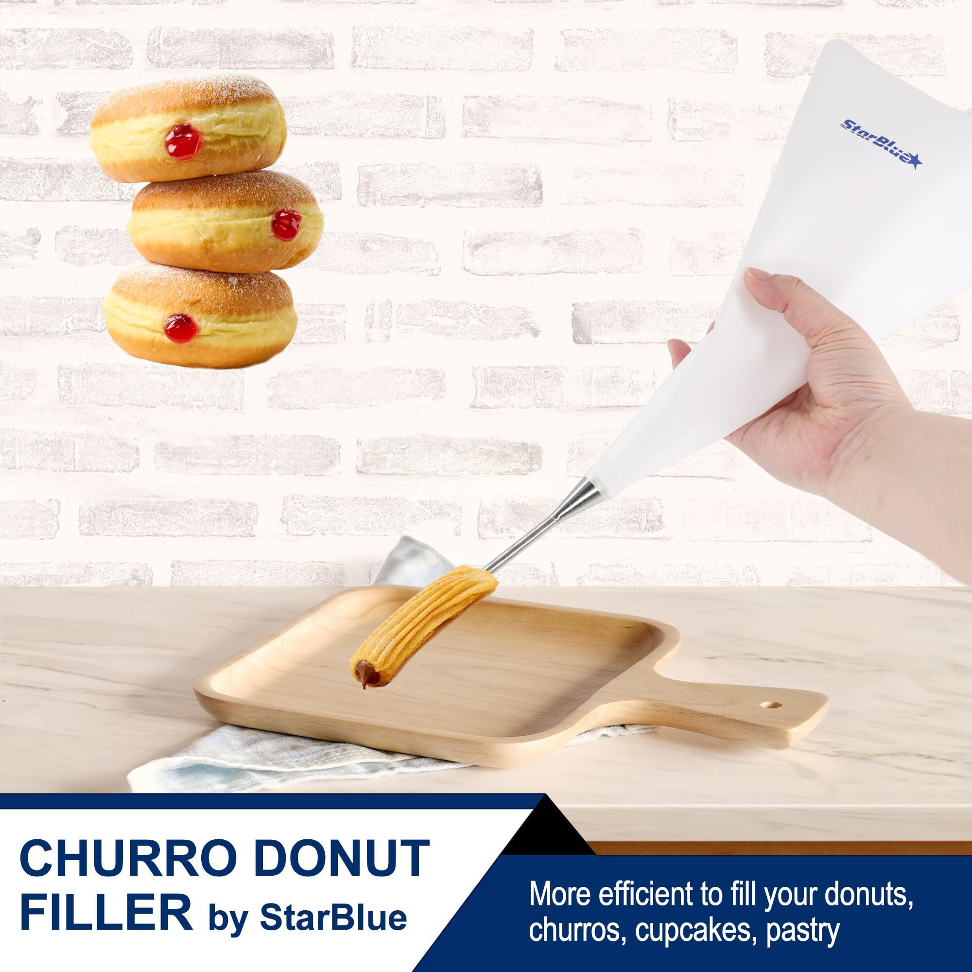 Churro Donut Filler By Starblue - Reusable Piping Bag And Nozzle With Large Needle Injector, Best Fit With Churrera Churro Maker
