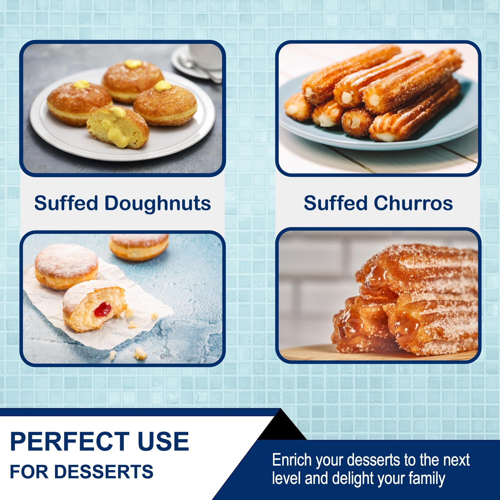 Churro Donut Filler By Starblue - Reusable Piping Bag And Nozzle With Large Needle Injector, Best Fit With Churrera Churro Maker