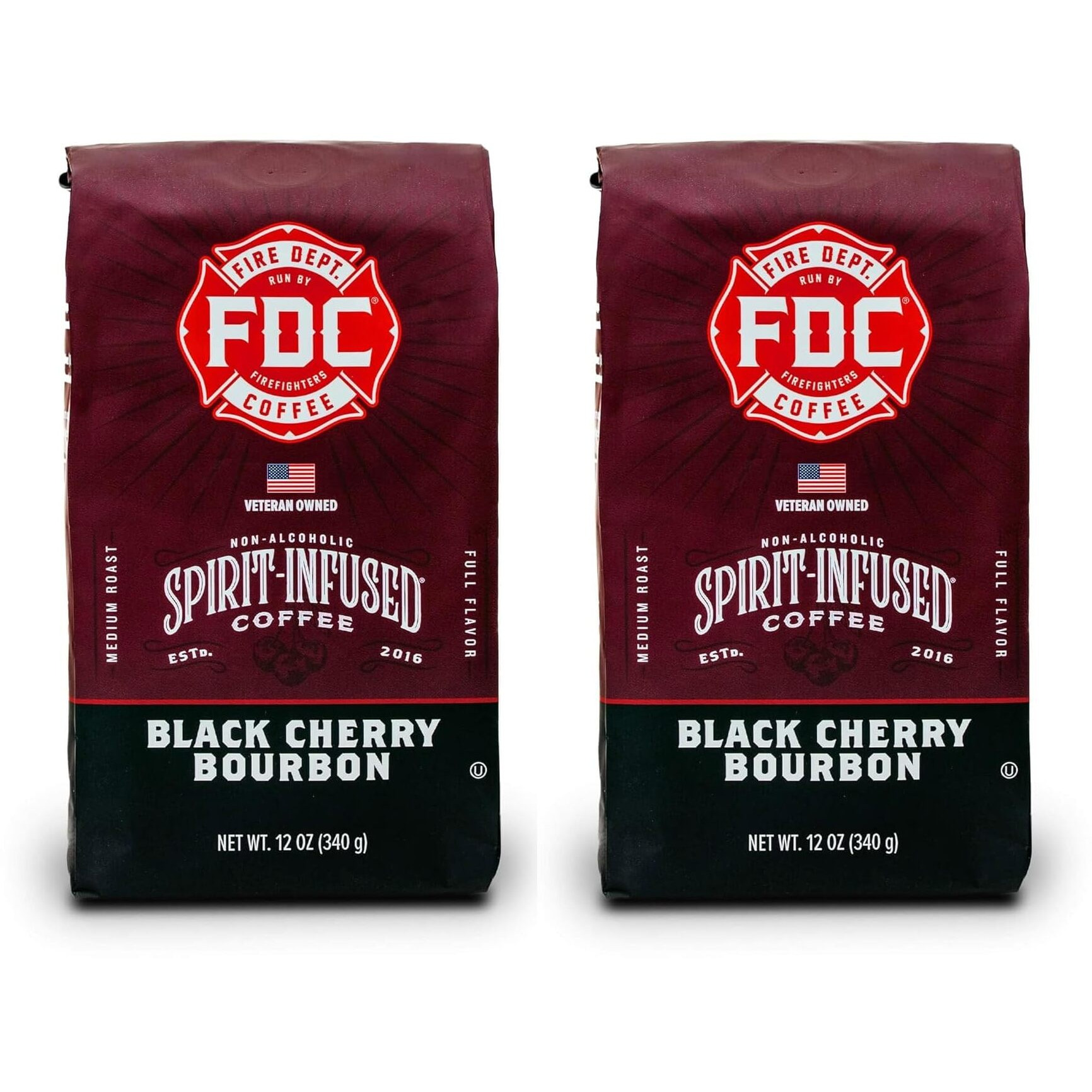 Fire Department Coffee - Black Cherry Bourbon Coffee - Gives Back To Firefighters - Black Cherry Bourbon Infused Ground Coffee - Non-Alcoholic - Roasted In The Usa - Veteran Owned (12 Oz, Pack Of 2)