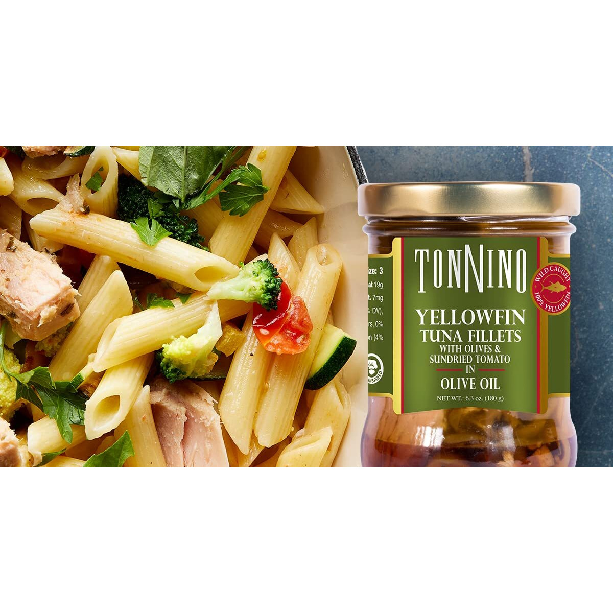 Tonnino Yellowfin Tuna In Olive Oil With Tomato & Olives 6.3 Oz - Gourmet 6-Pack Omega-3, High Protein, Gluten-Free, Ready-To-Eat Tuna Packets For Tuna Salad, Tuna Fish Alternative To Salmon