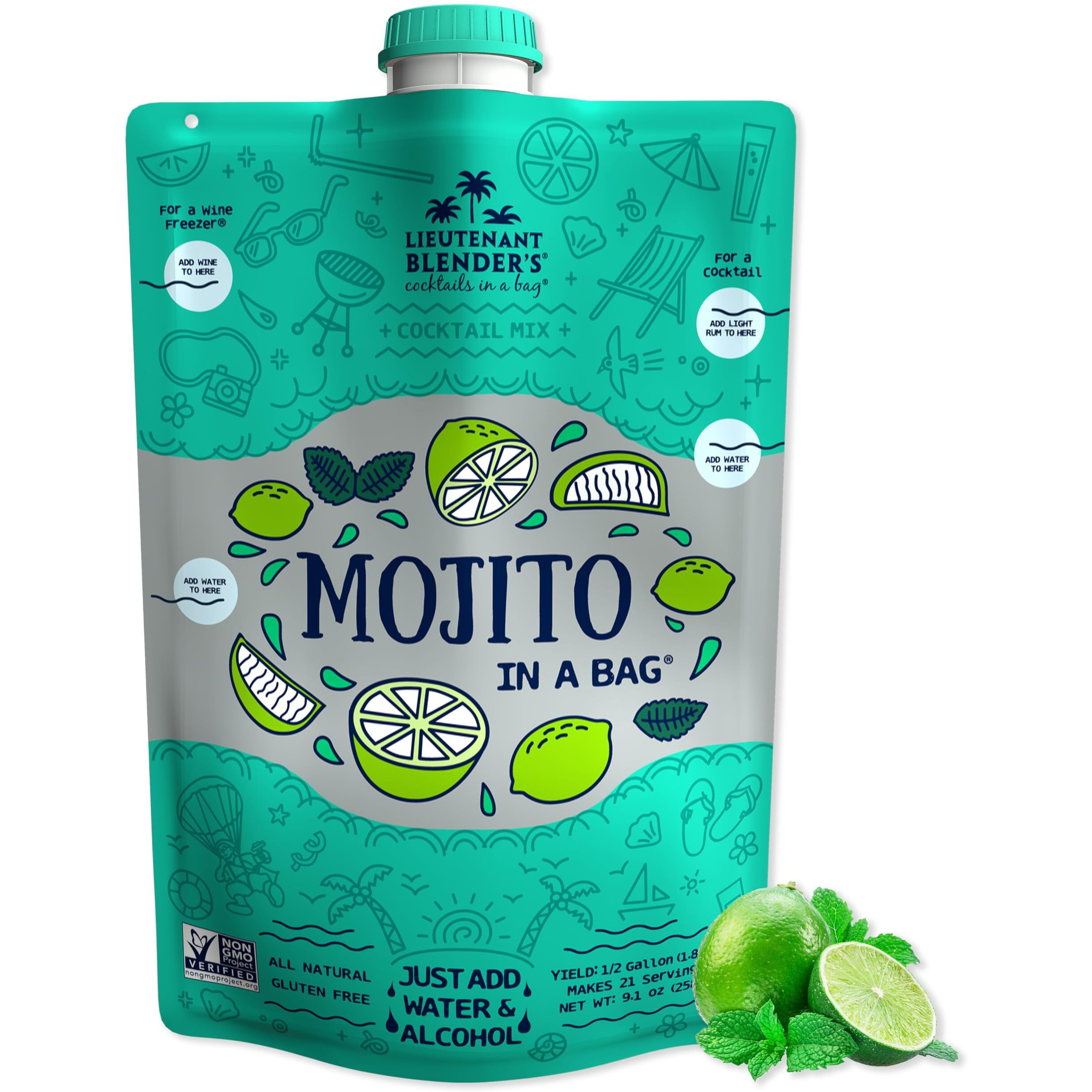 Lt. Blender's Mojito In A Bag - Each Bag Makes 1/2 Gallon Of Frozen Mojito Mix - Non-Gmo Cocktail Mix For Mojito Slushies - Make A Cocktail, Wine Slushie Or Mocktail - (Pack Of 1)