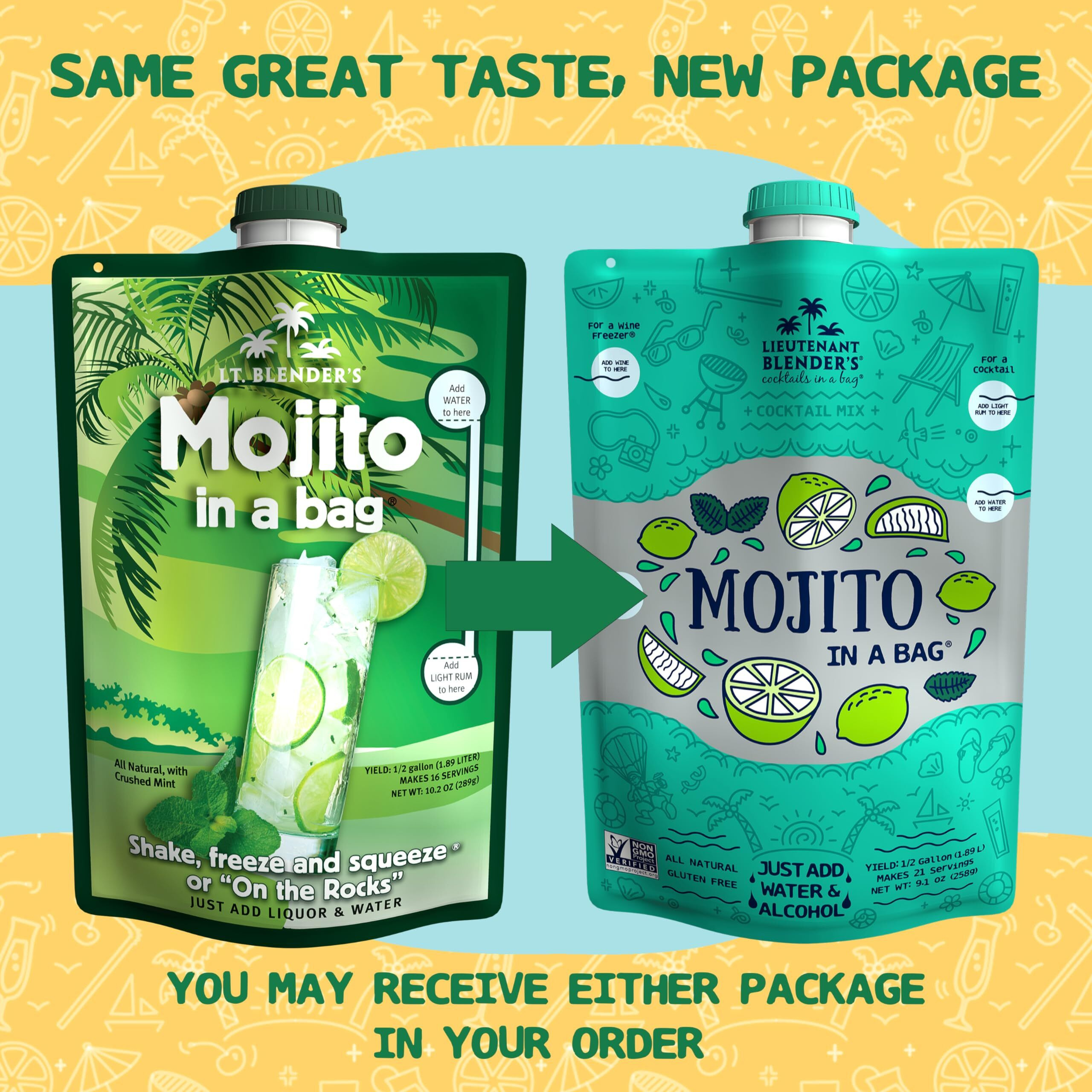 Lt. Blender's Mojito In A Bag - Each Bag Makes 1/2 Gallon Of Frozen Mojito Mix - Non-Gmo Cocktail Mix For Mojito Slushies - Make A Cocktail, Wine Slushie Or Mocktail - (Pack Of 1)