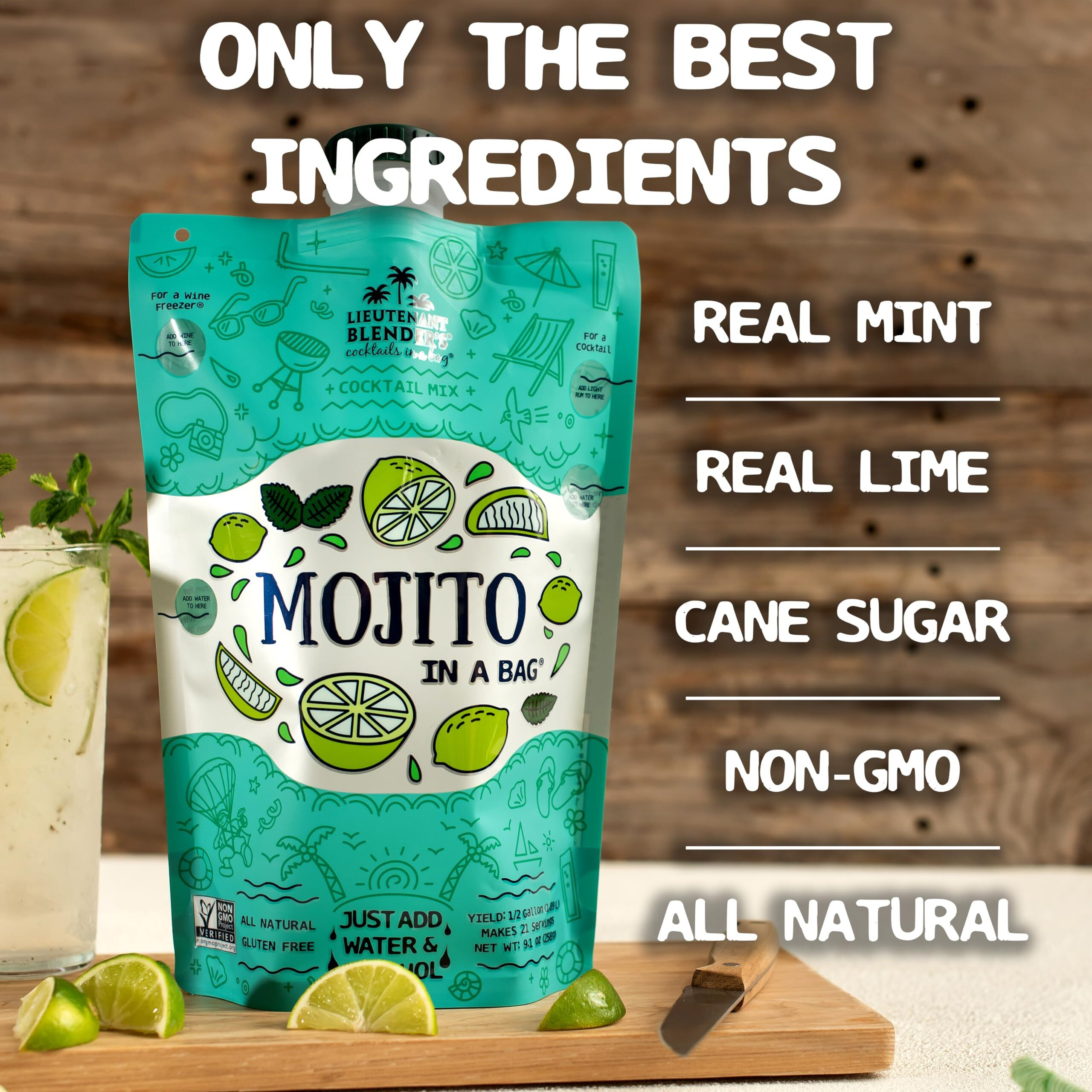 Lt. Blender's Mojito In A Bag - Each Bag Makes 1/2 Gallon Of Frozen Mojito Mix - Non-Gmo Cocktail Mix For Mojito Slushies - Make A Cocktail, Wine Slushie Or Mocktail - (Pack Of 1)