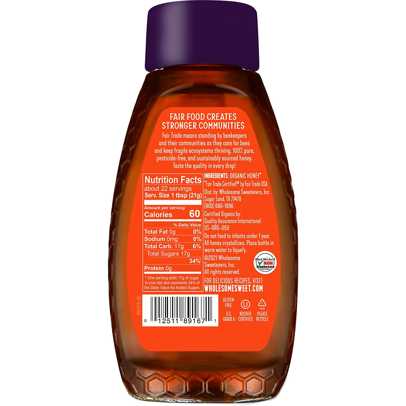 Wholesome Fair Trade Organic Honey, 454 Gm, 16 Ounces (Pack Of 6)