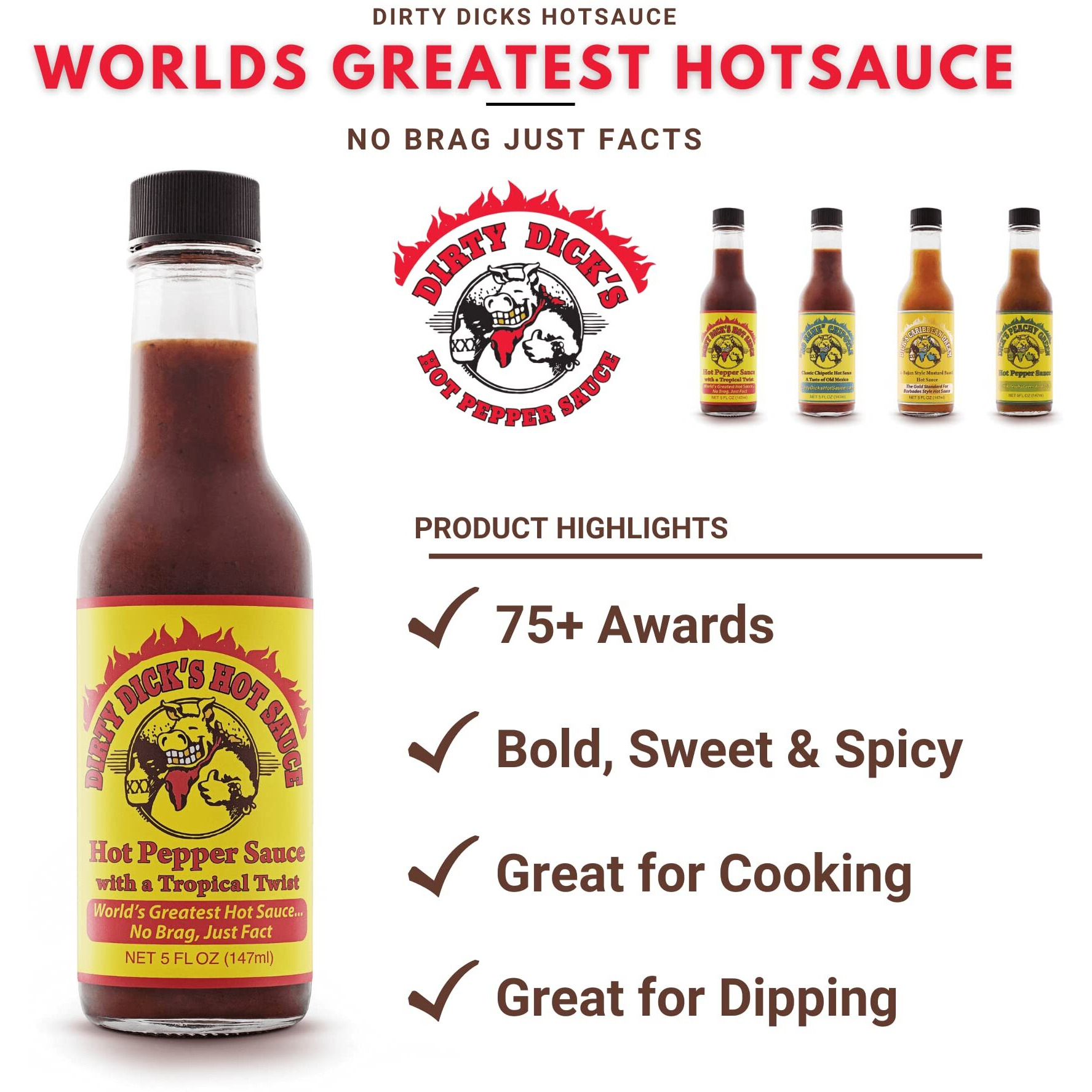 Dirty Dicks Hot Sauce Combo, 5 Fl Oz (Pack Of 2) - Original Bold & Spicy And Peachy Green Sweet & Spicy Flavors