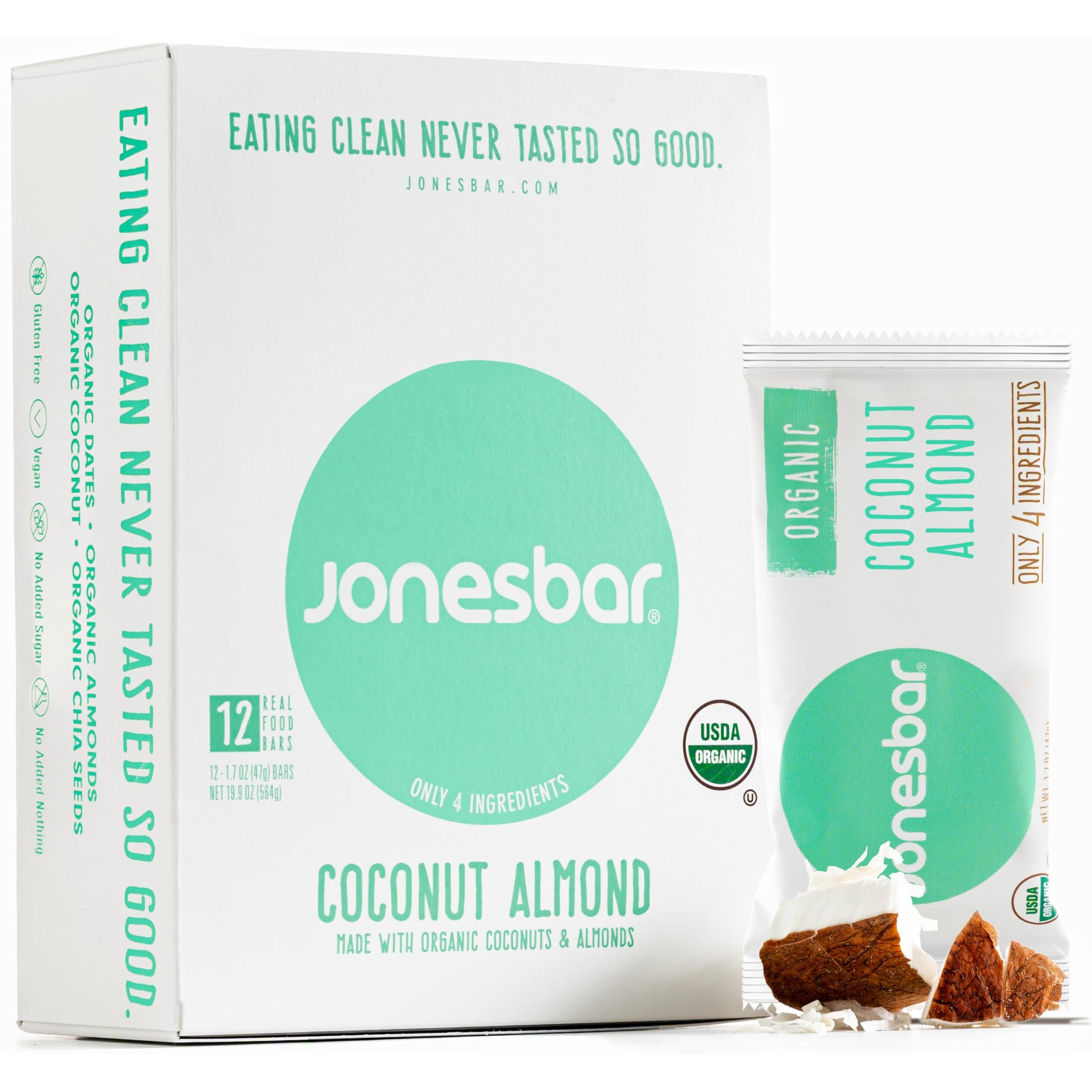 Jonesbar (Coconut Almond, 12 Count (Pack Of 1)) Usda Organic Fruit & Nut Bar, Non-Gmo, Kosher, Vegan, Gluten Free, Simple Snack Bar