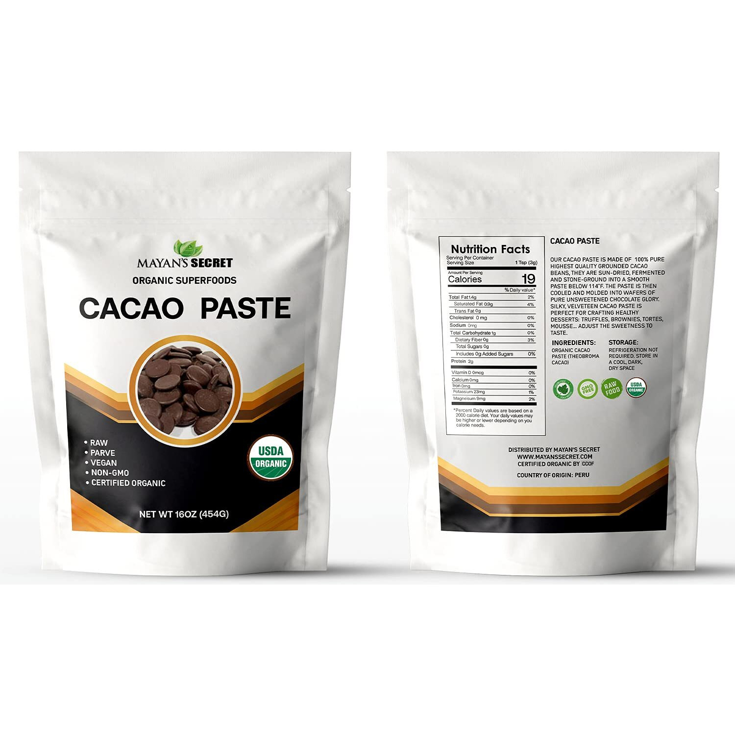 Cacao Paste Organic Raw Wafers Bulk 1 Pound Cacao Paste Unsweetened, Vegan,