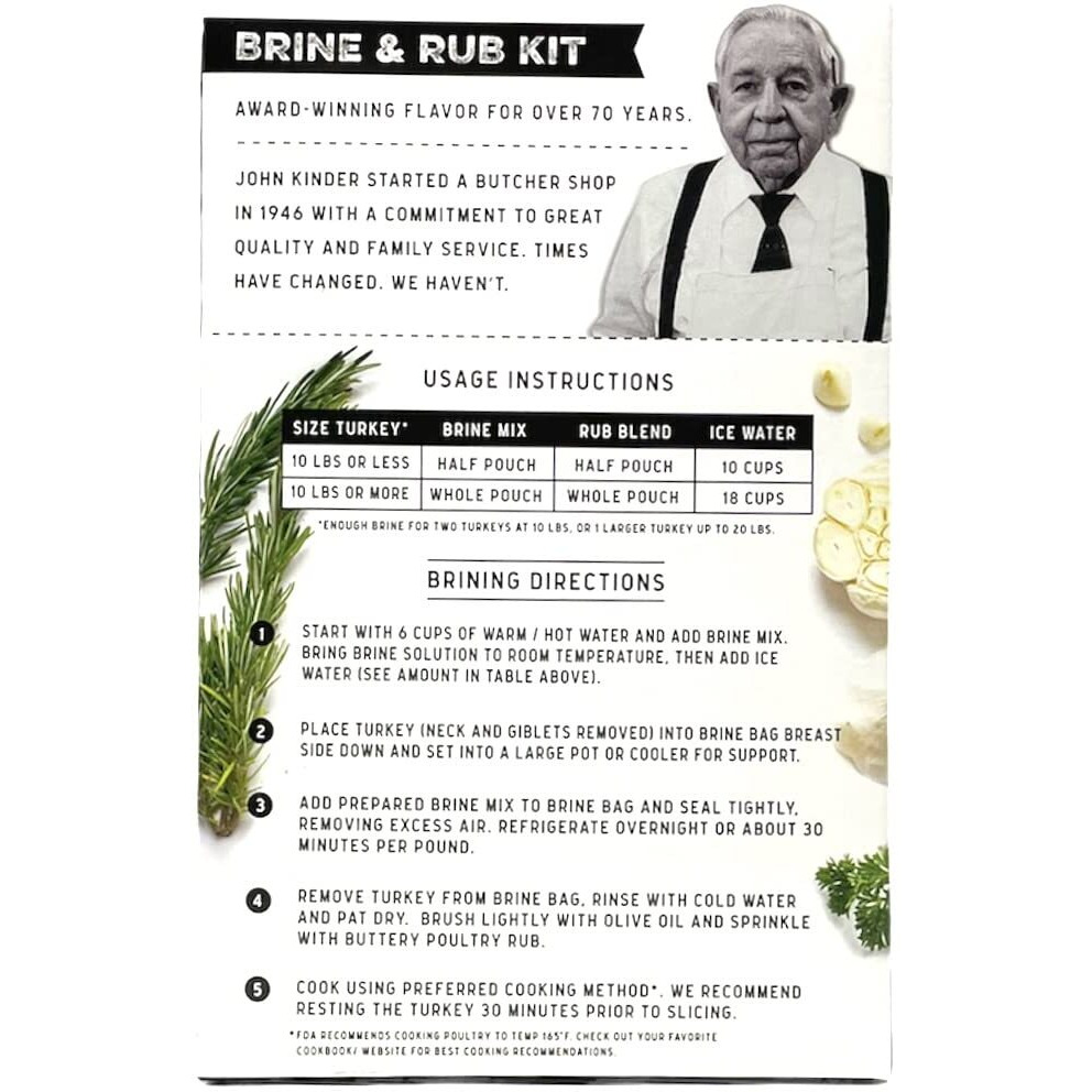 Kinder's Butcher's Organic Turkey Brine And Rub Kit With Brining Bag, 11.25-Ounces, Gluten Free, Usda Organic, Kosher