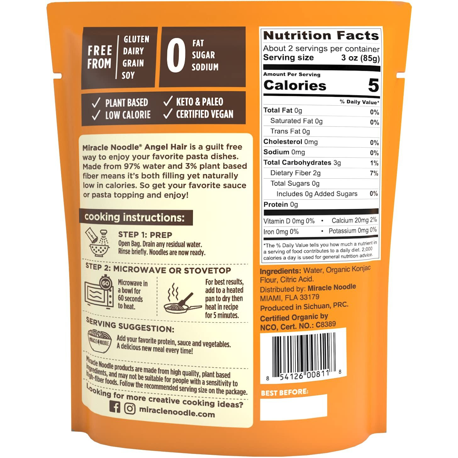 Miracle Noodle Organic Ready To Eat Angel Hair Style Noodle, Plant Based, Gluten Free, Shirataki Rice, Keto And Paleo Friendly, 7 Ounce (Pack Of 6)