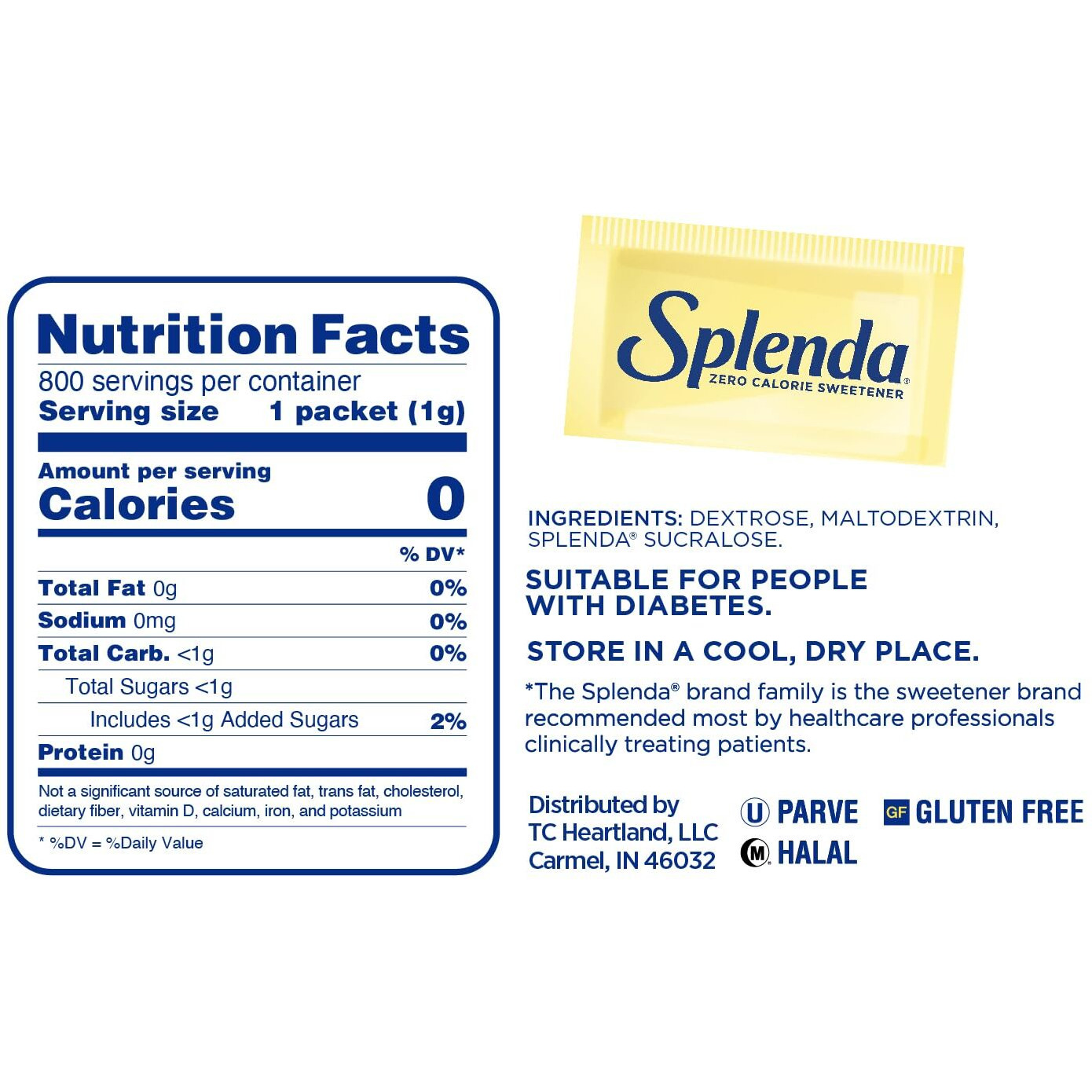 Splenda Zero Calorie Sweetener Value Pack, 800 Count Packets