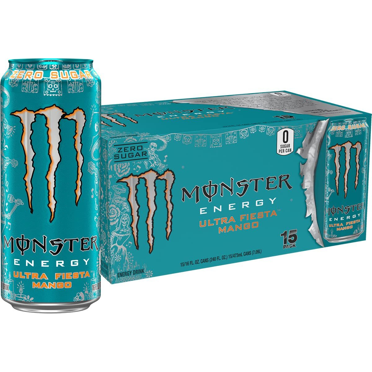 Monster Energy Ultra Fiesta Mango, Sugar Free Energy Drink, 16 Ounce (Pack Of 15)