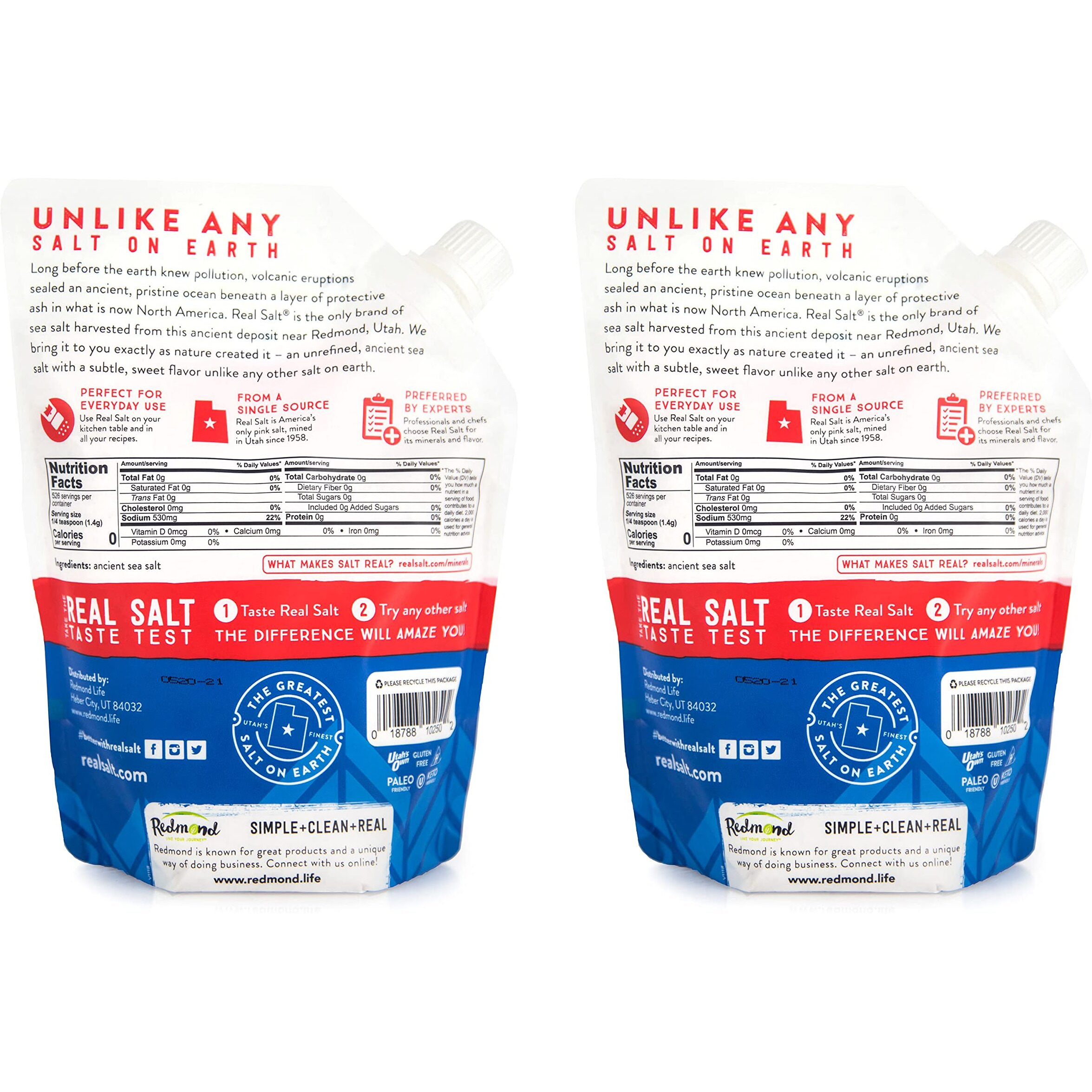 Redmond Real Salt - Ancient Fine Sea Salt, Unrefined Mineral Salt, 26 Ounce Pouch (2 Pack)