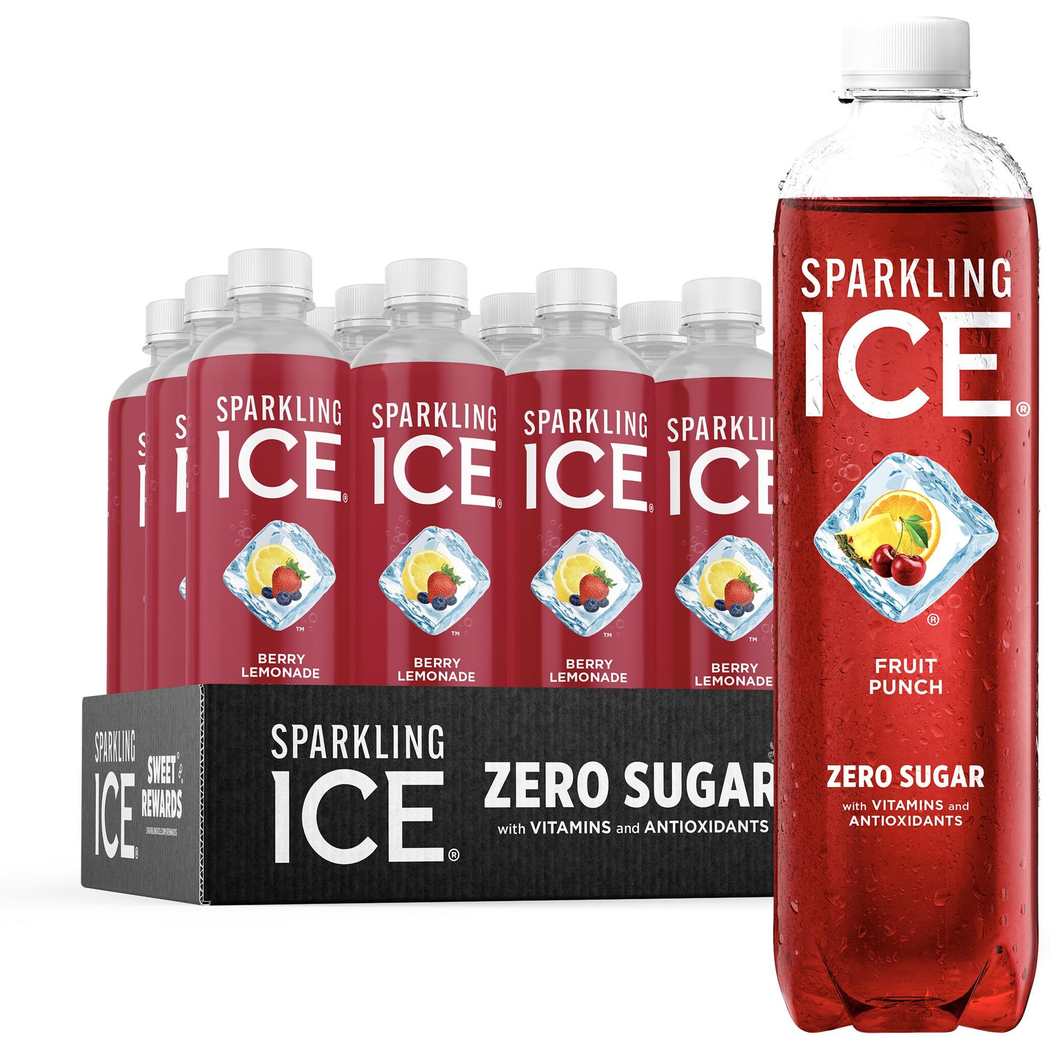 Sparkling Ice, Fruit Punch Sparkling Water, Zero Sugar Flavored Water, With Vitamins And Antioxidants, Low Calorie Beverage, 17 Fl Oz Bottles (Pack Of 12)